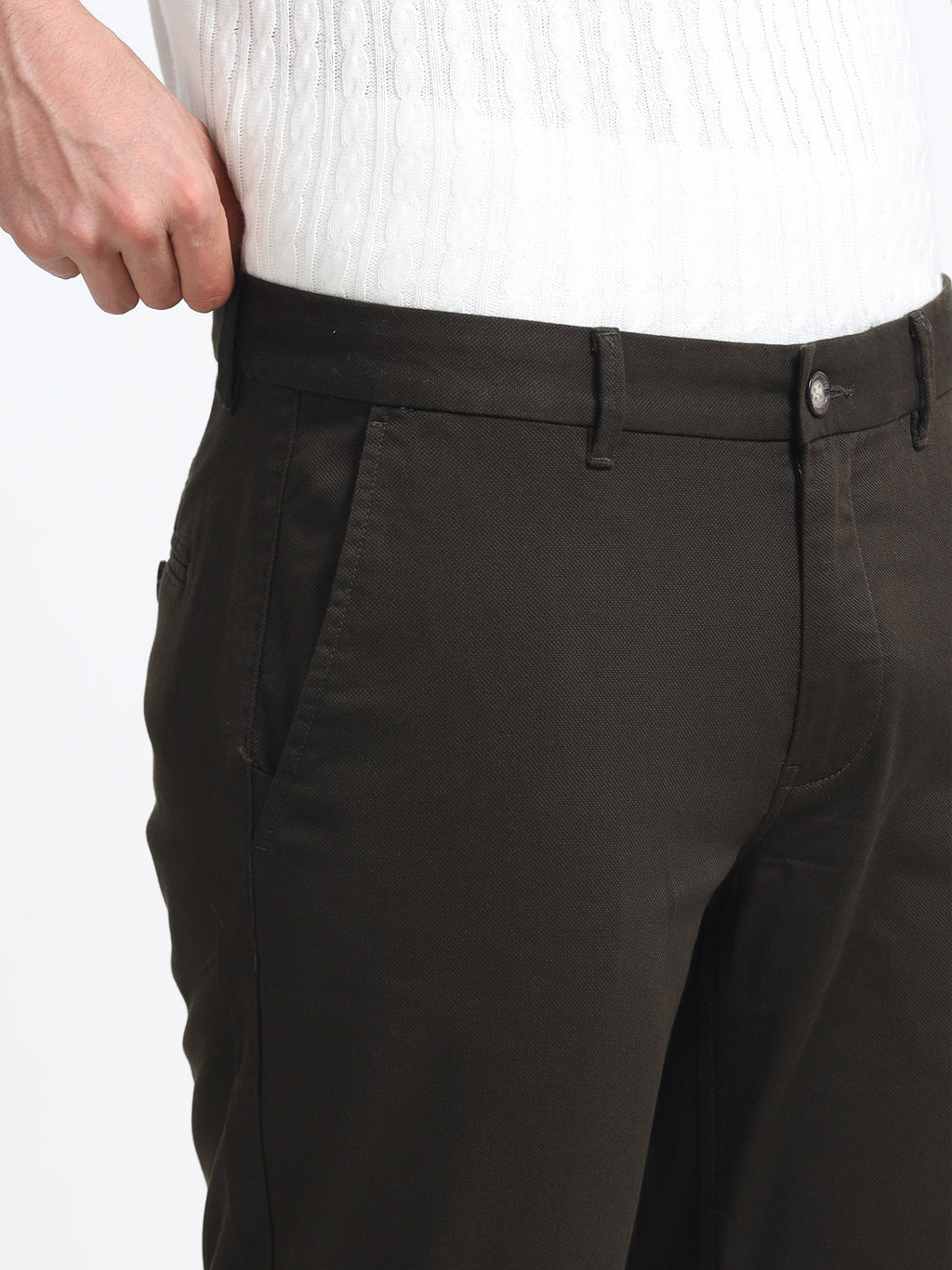 DARK OLIVE DOBBIES COTTON LYCRA BLEND TROUSER