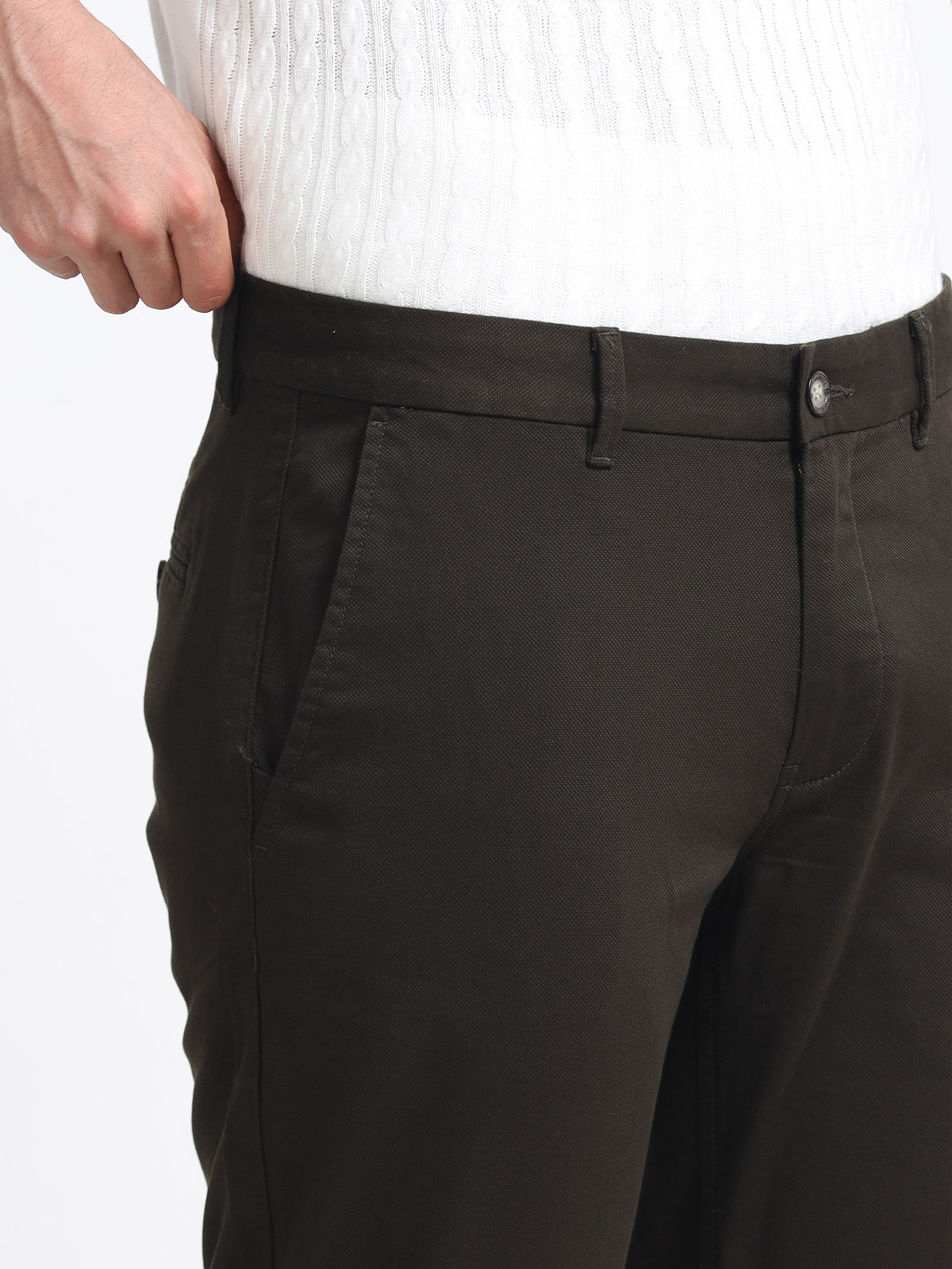 DARK OLIVE DOBBIES COTTON LYCRA BLEND TROUSER