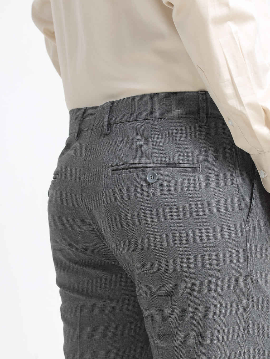 GREY CHECK 4 WAY STRETCH VISCOSE BLEND FORMAL PANT