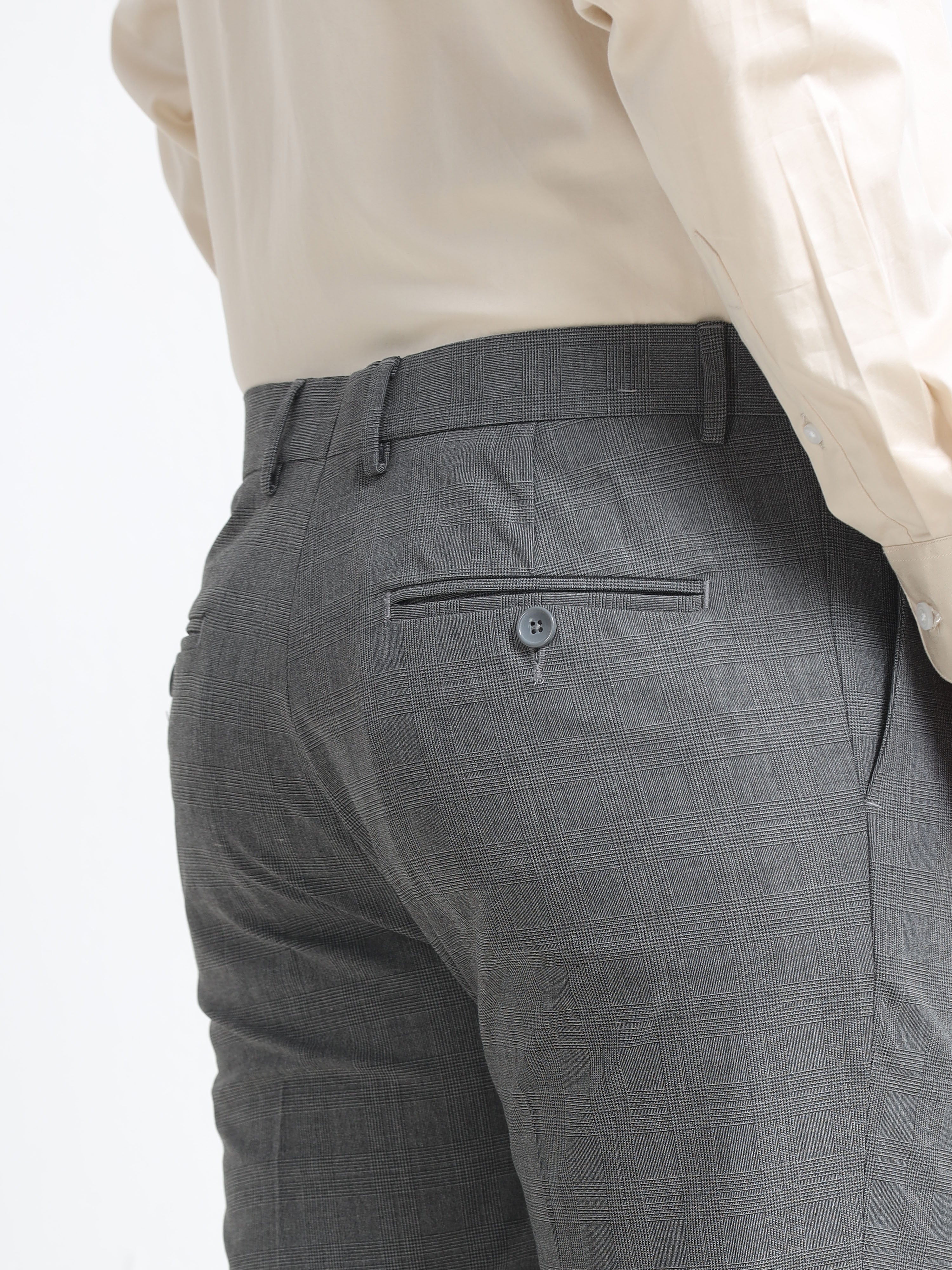 GREY CHECK 4 WAY STRETCH VISCOSE BLEND FORMAL PANT