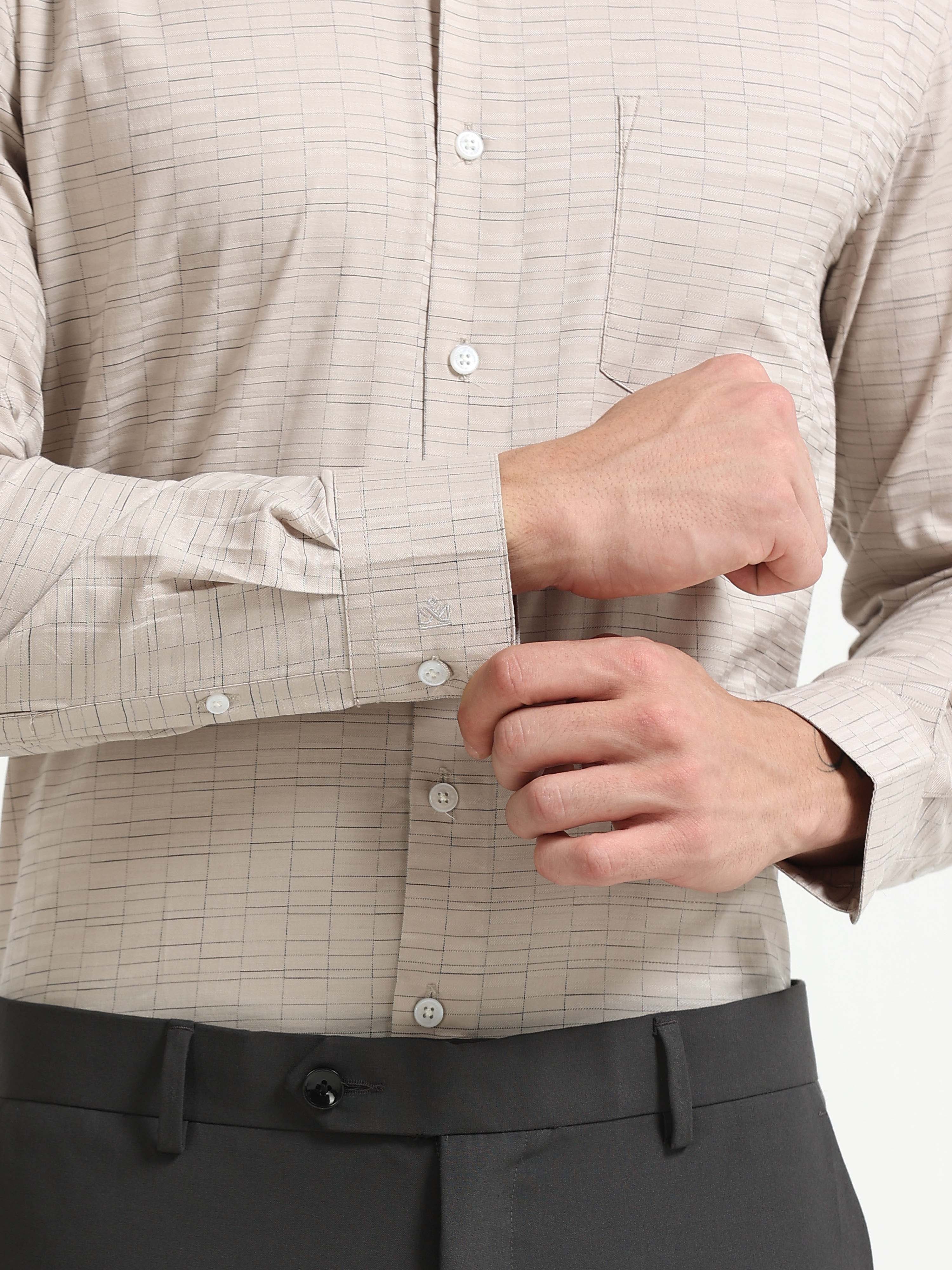Sand Grid Windowpane Jacquard Shirt