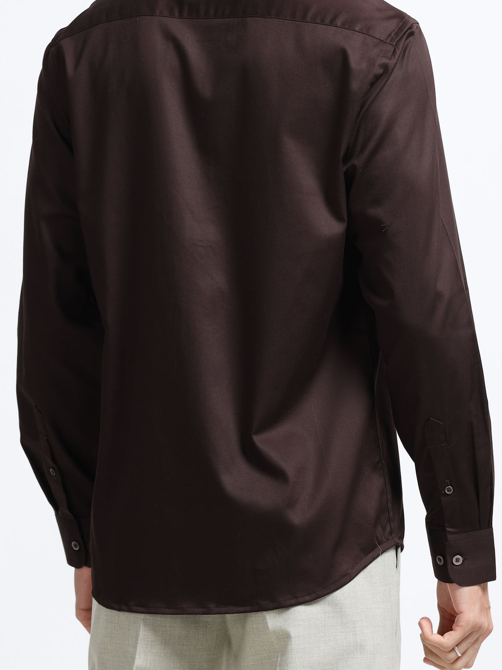 Roasted Bean Cotton Satin Stretch Solid Shirt
