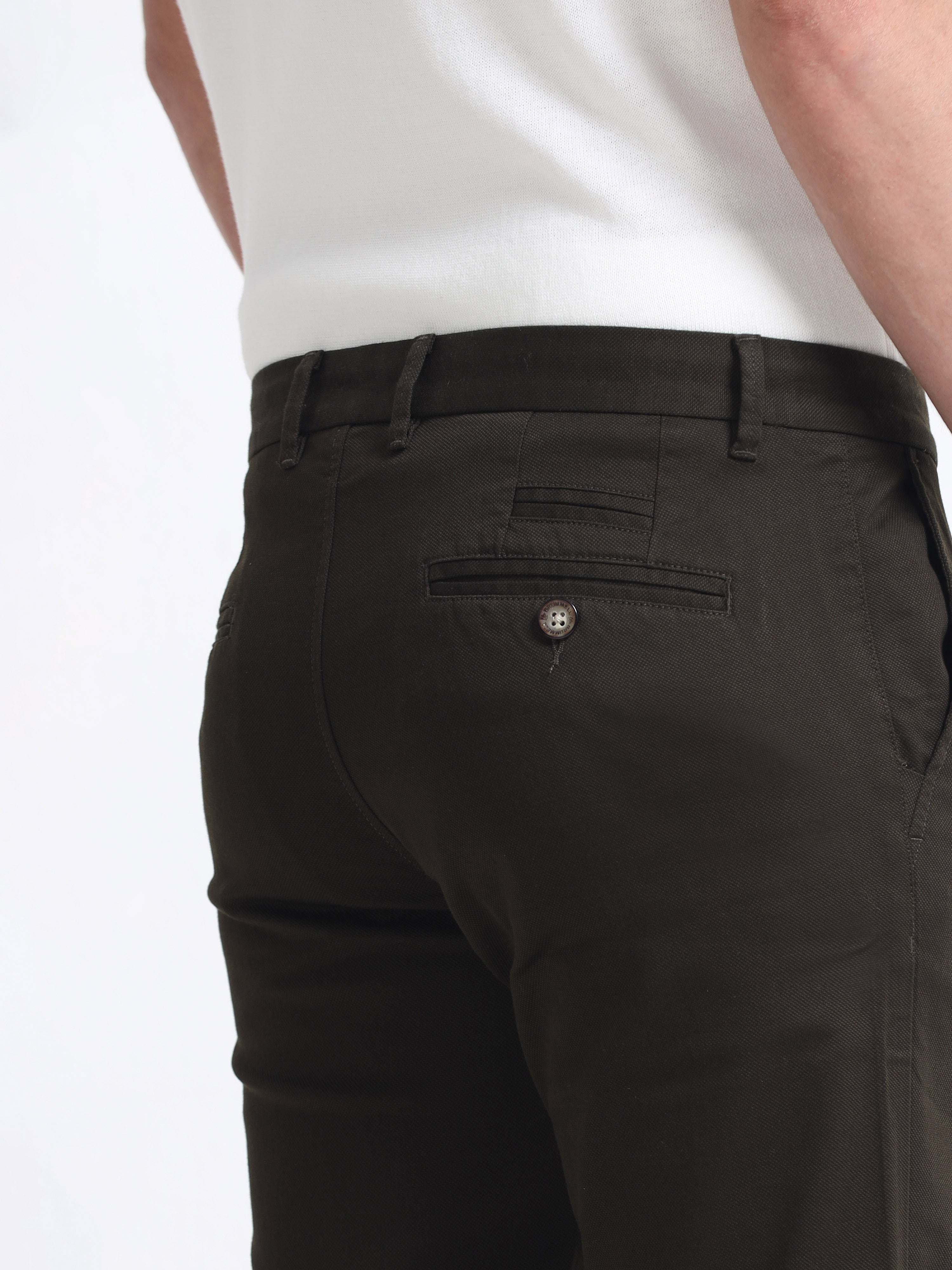 DARK OLIVE DOBBIES COTTON LYCRA BLEND TROUSER