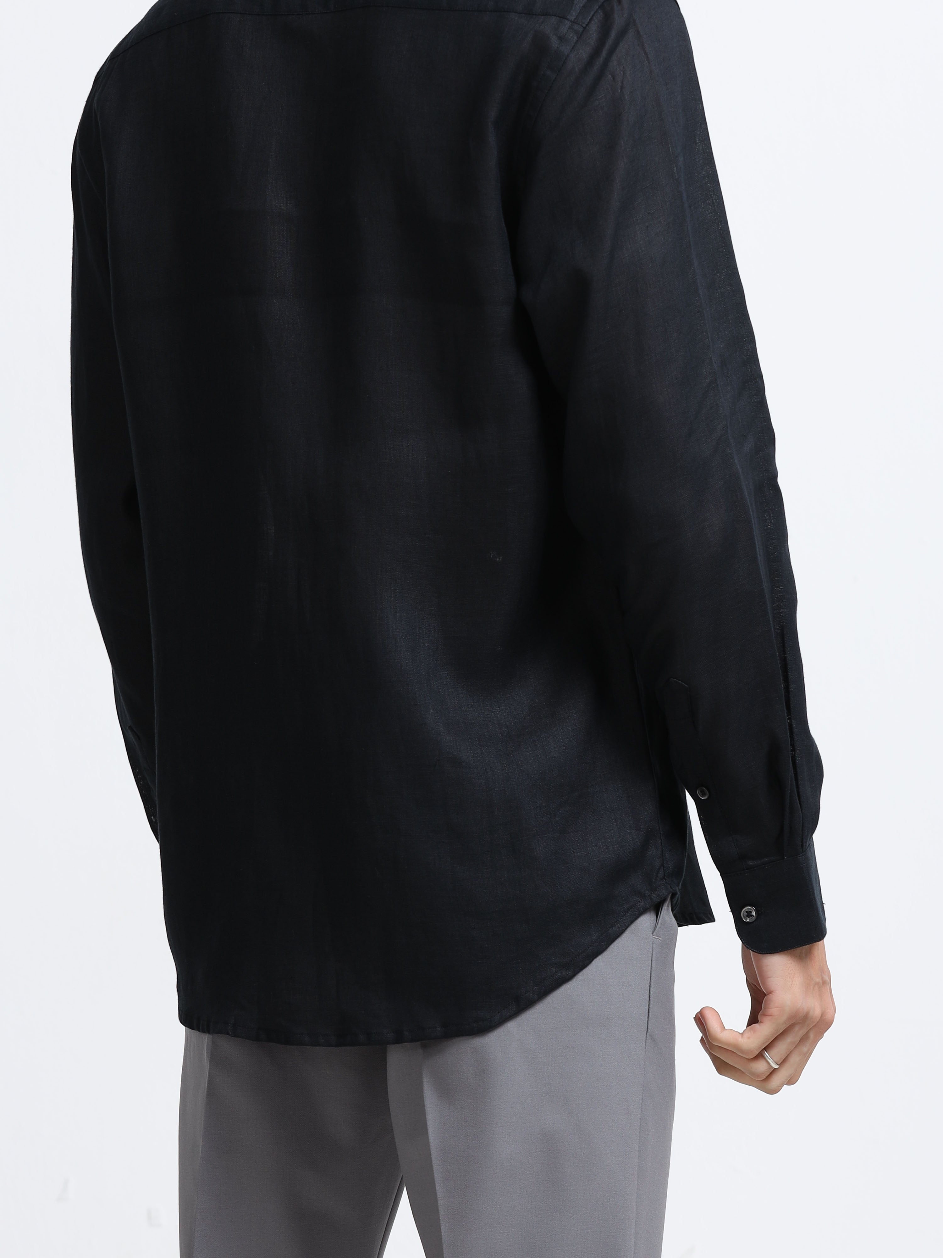 Midnight Black Linen Solid Shirt