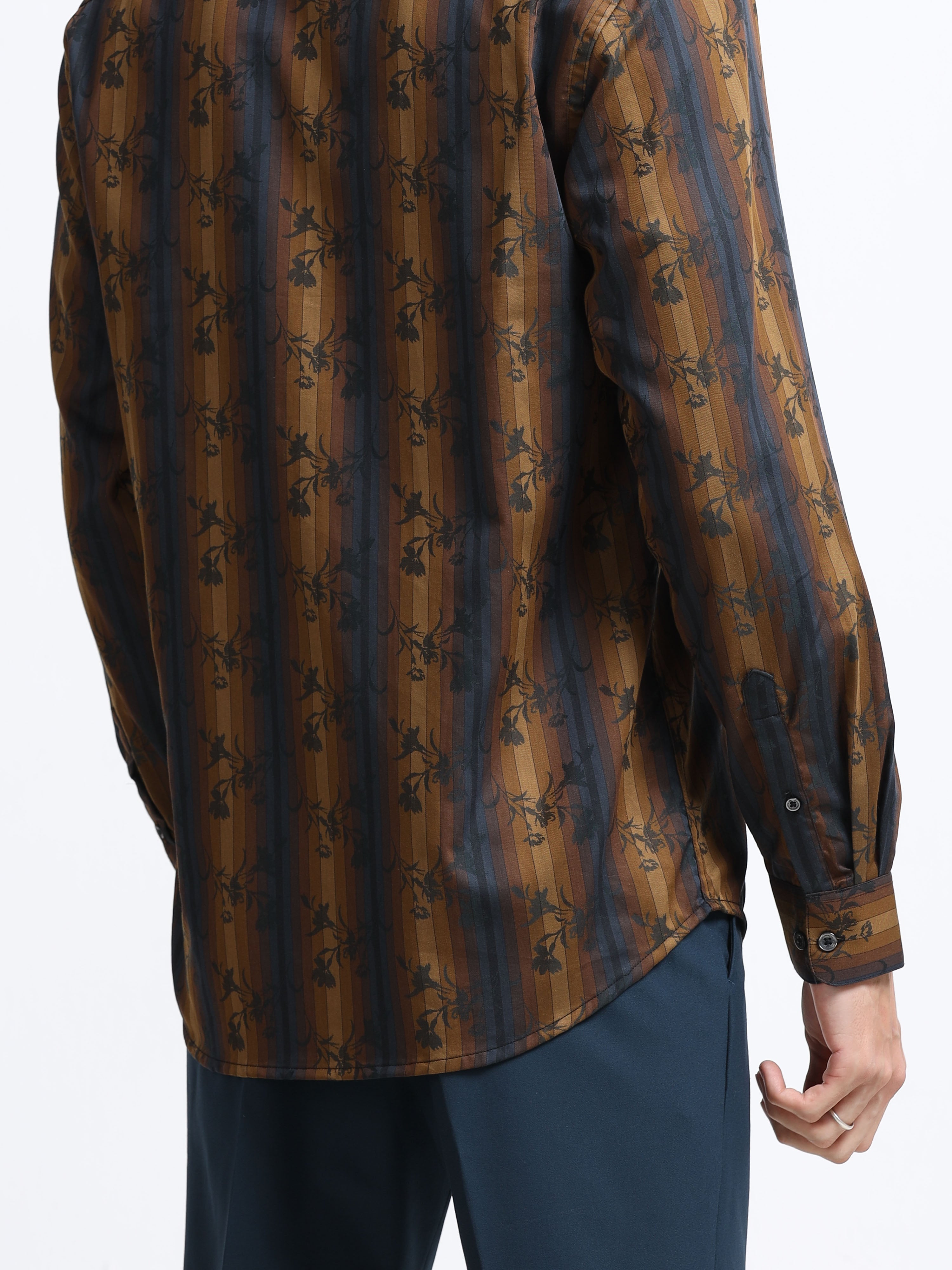 Midnight Copper Ornamental Floral Stripe Shirt