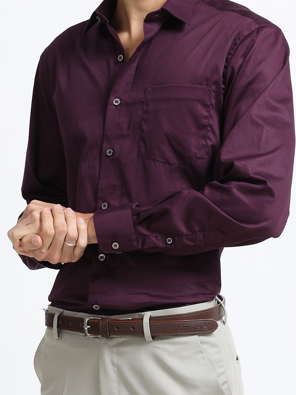 Mignight Wine Cotton Satin Stretch Solid Shirt
