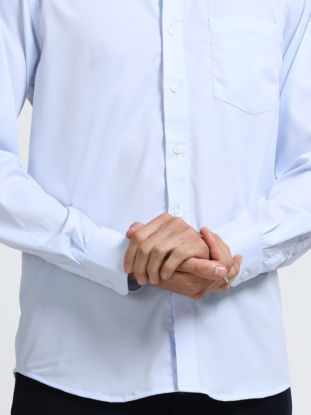Celestial Blue Cotton Satin Stretch Solid Shirt