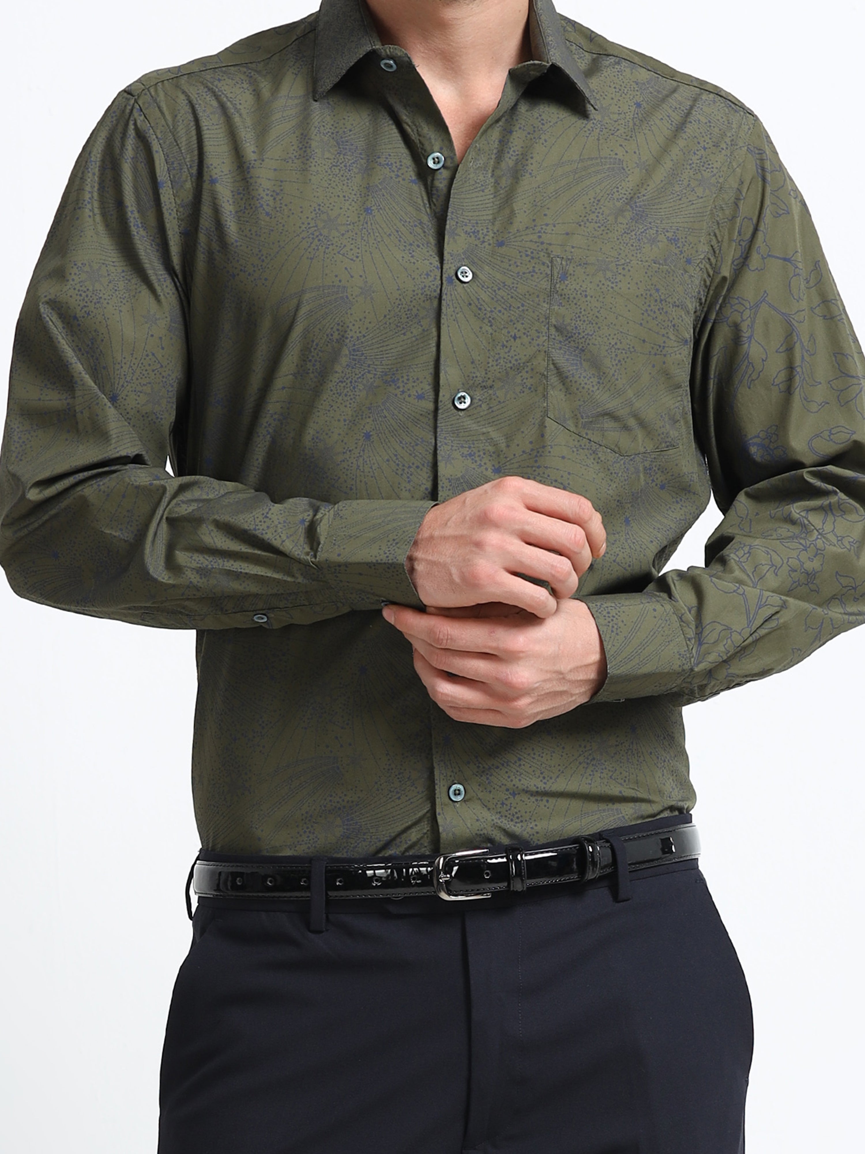 Obsidian Olive Artisan Flora Cotton Print Shirt