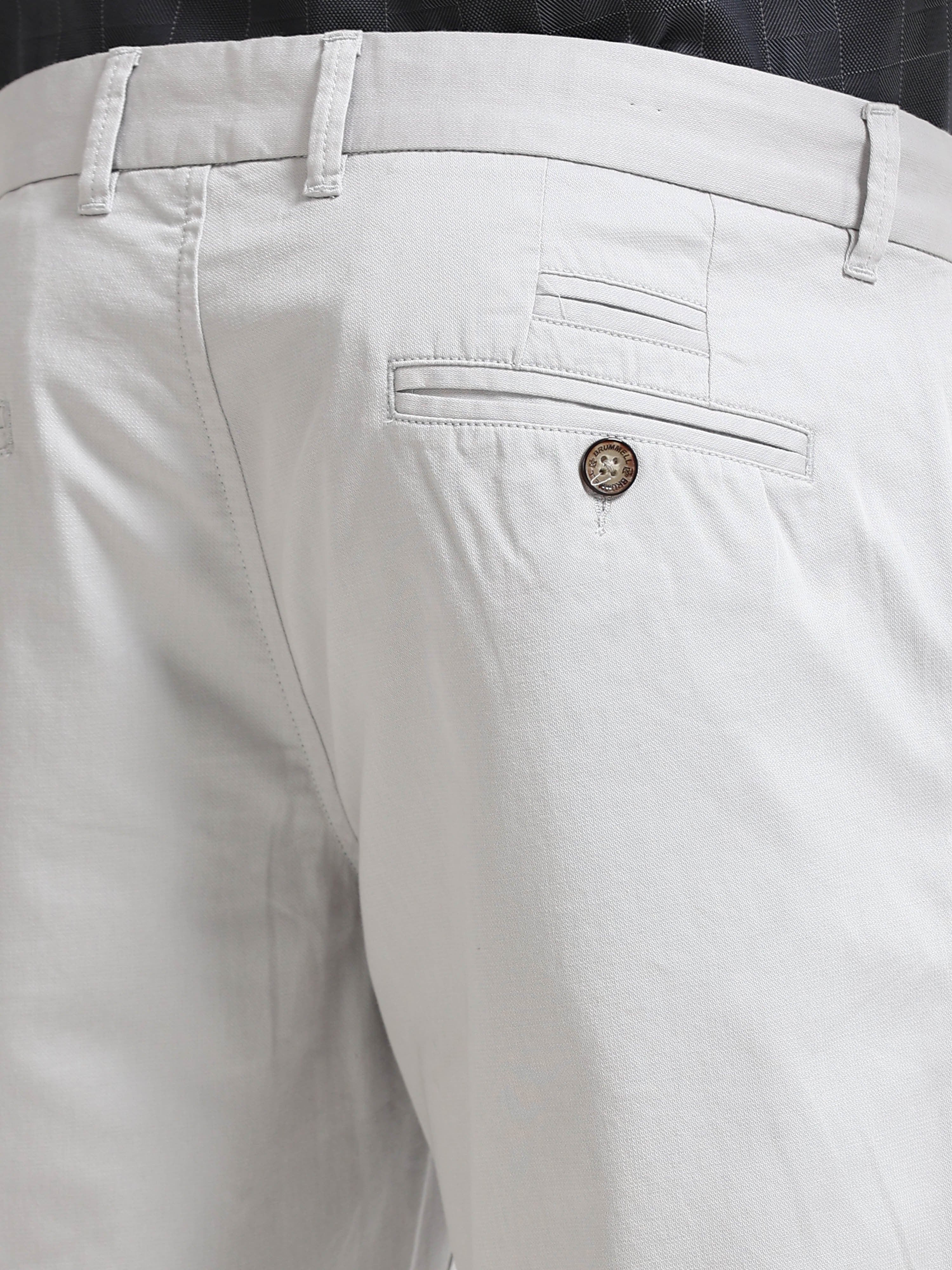 LIGHT GREY DOBBIES COTTON LYCRA BLEND TROUSER