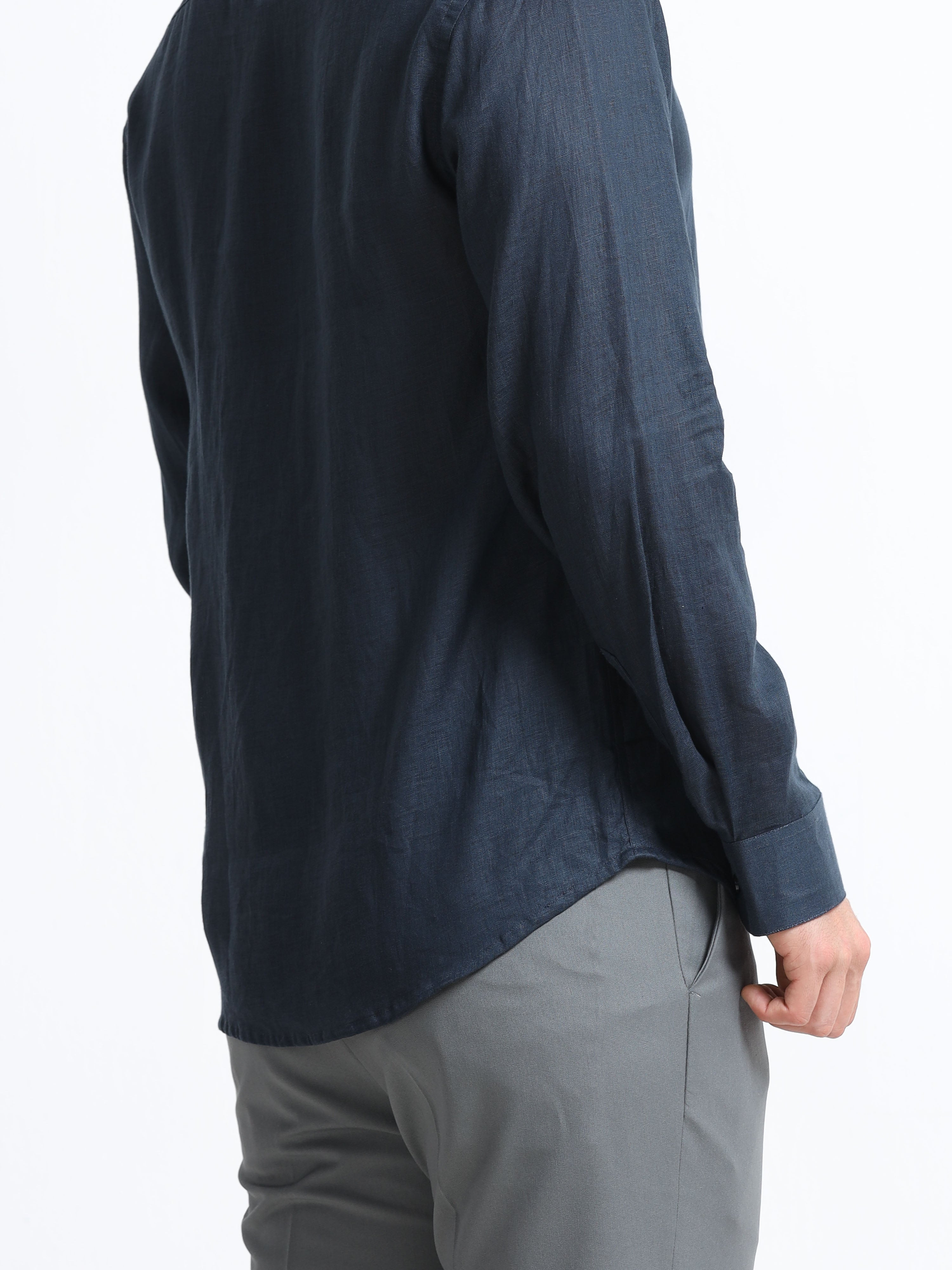 Midnight Blue Linen Solid Shirt