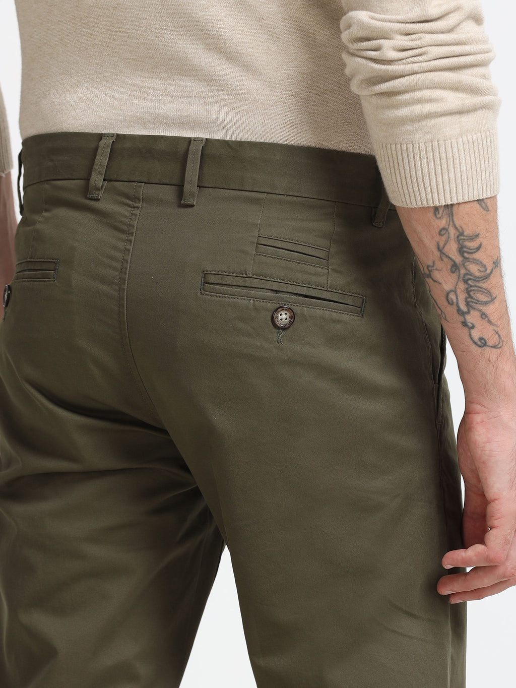 ARMY GREEN GAP TWILL STRETCH TROUSERS