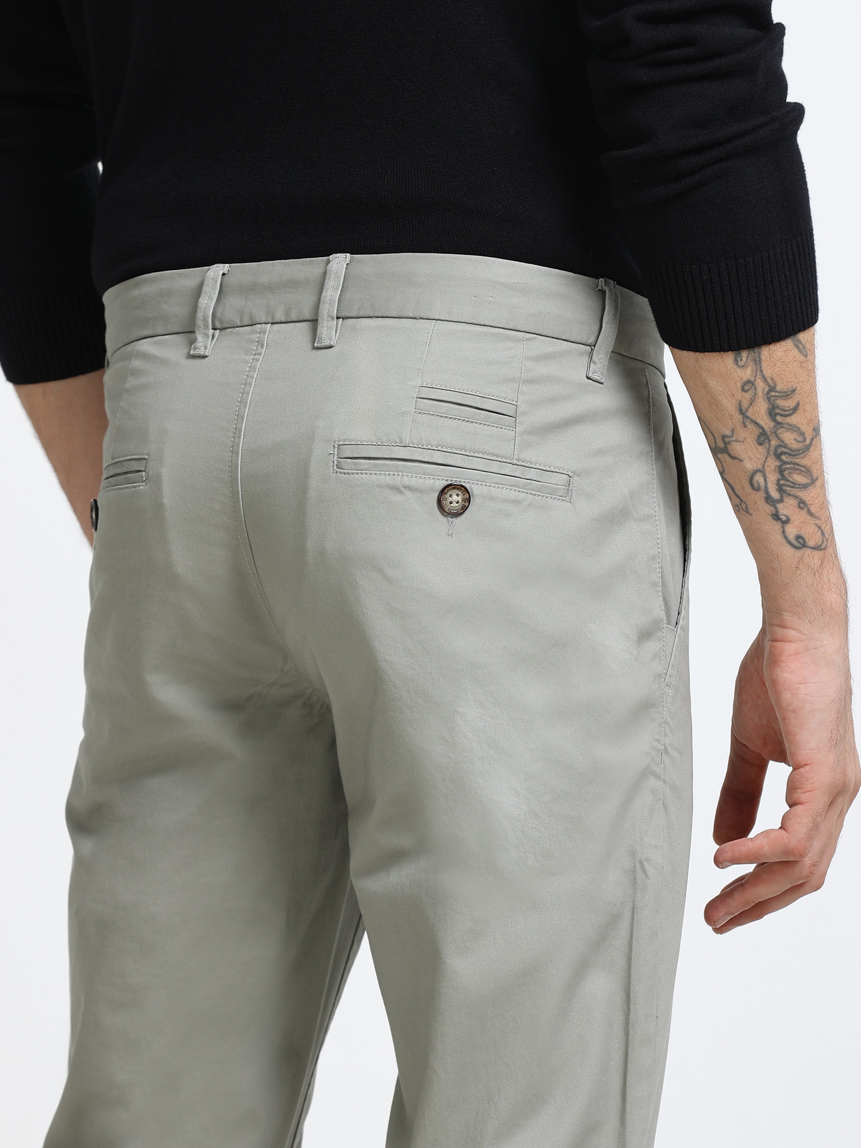 OLIVE GREY CONVERSE COTTON LYCRA STRECTH TROUSERS