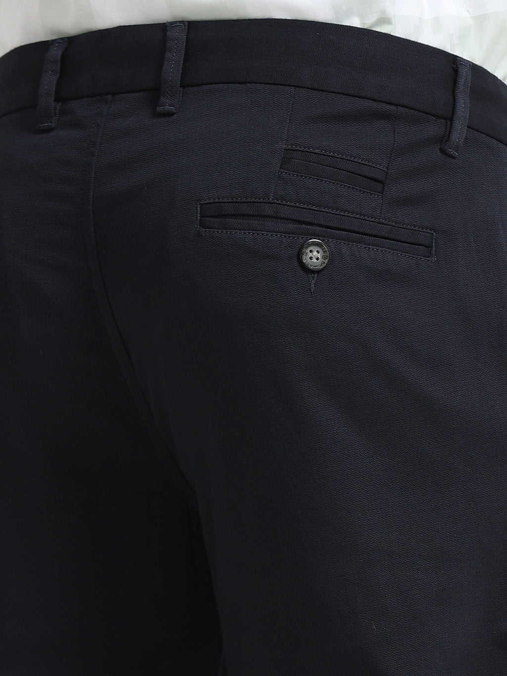 NAVY DOBBIES COTTON LYCRA BLEND TROUSER