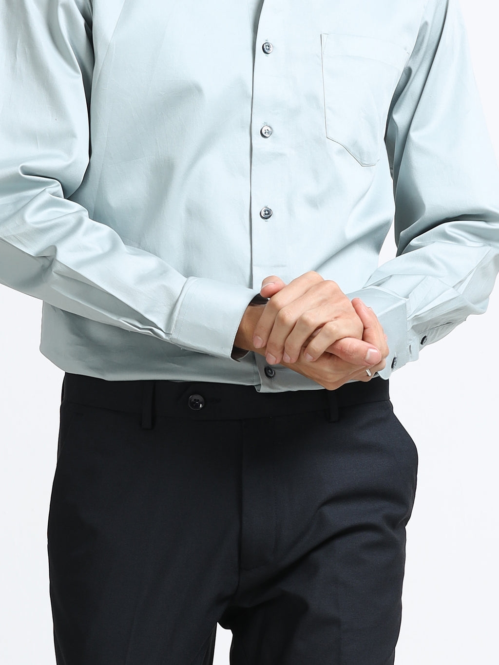 Arctic Mint Cotton Satin Stretch Solid Shirt