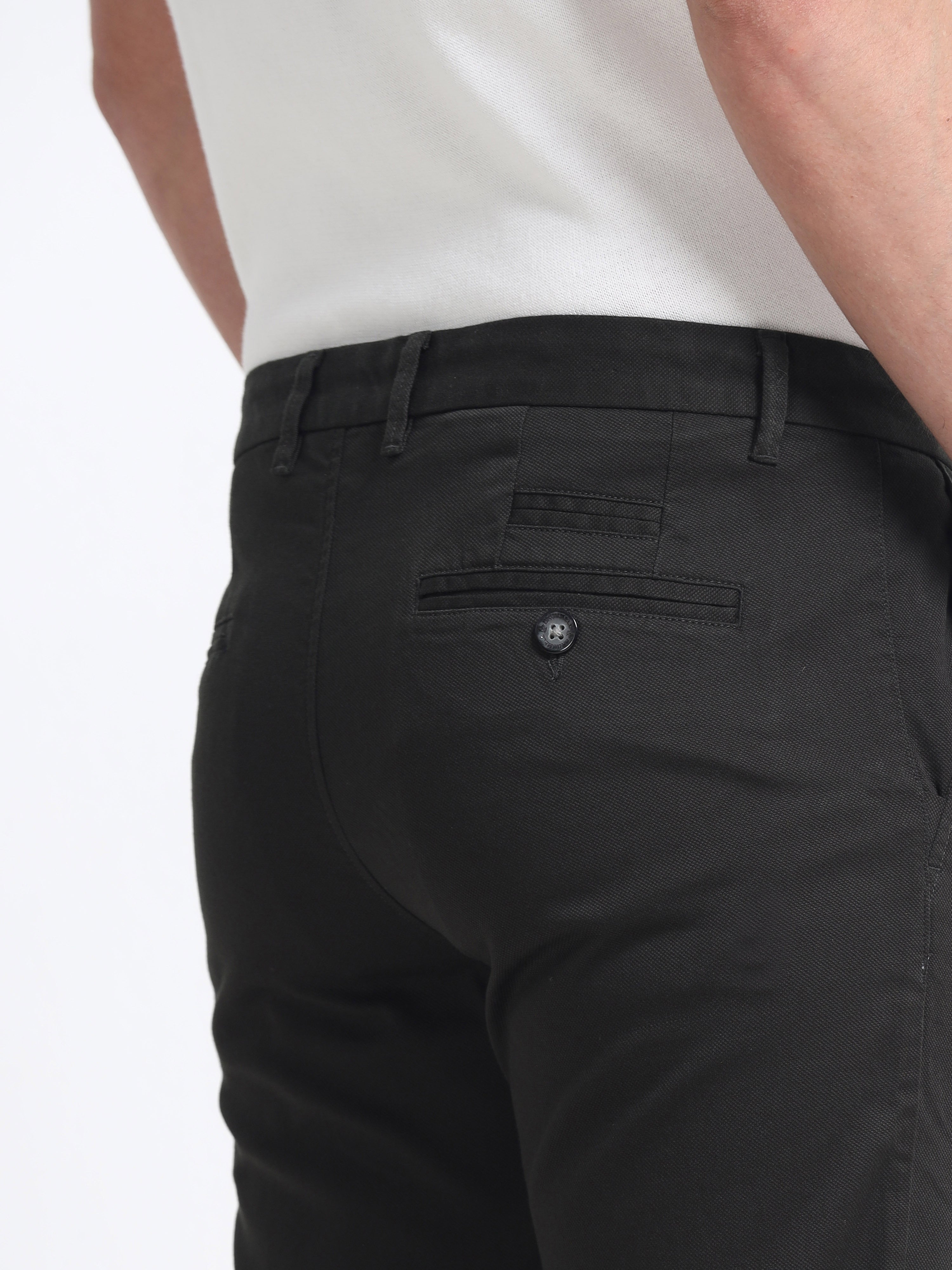 DARK GREEN DOBBIES COTTON LYCRA BLEND TROUSER
