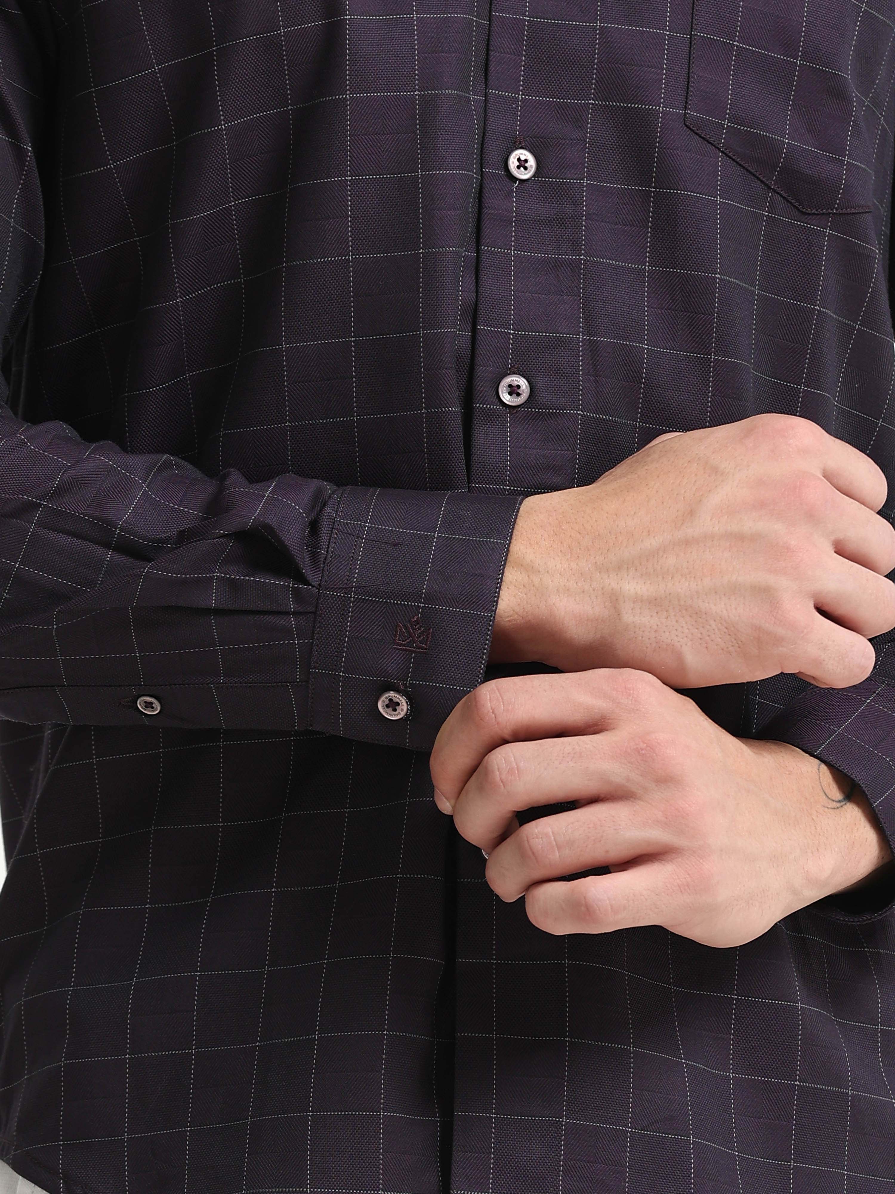 Aubergine Tectonic Windowpane Jacquard Shirt