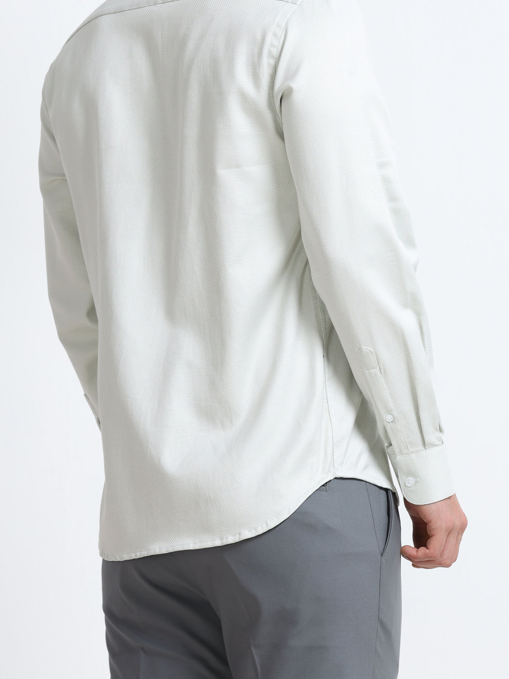 Men - Pista Green - Slim Fit - Textured Formal Shirt