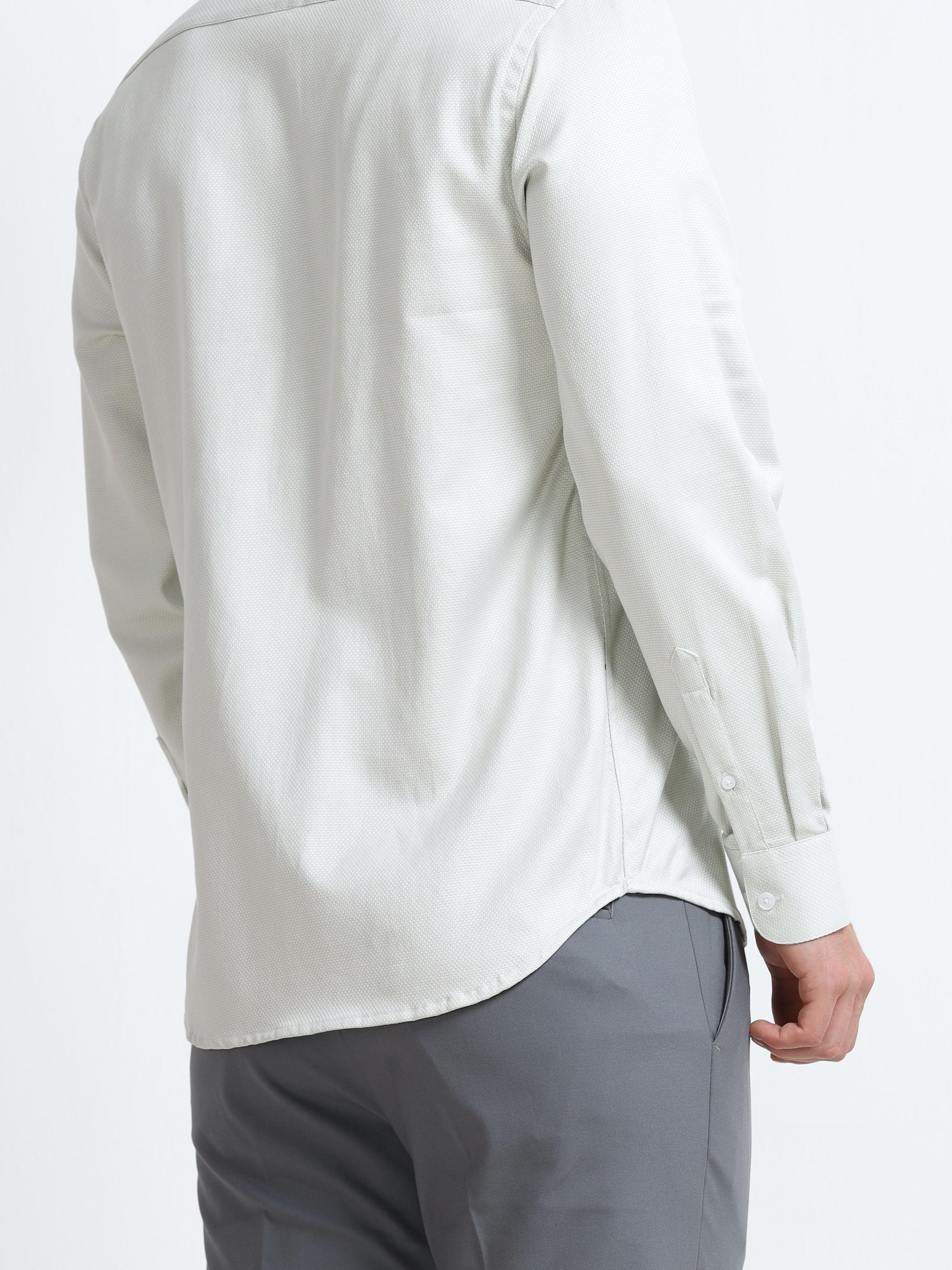 Men - Pista Green - Slim Fit - Textured Formal Shirt
