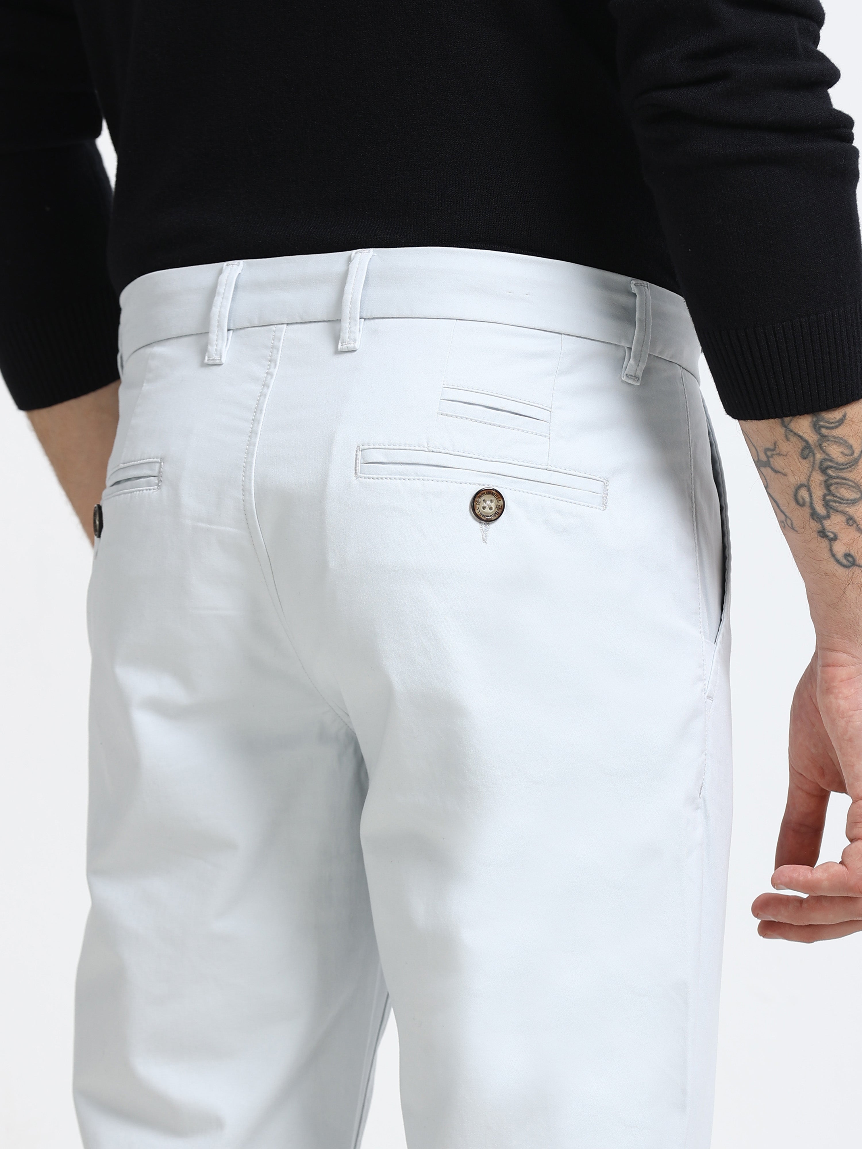 PEARL GREY CONVERSE COTTON LYCRA STRECTH TROUSERS