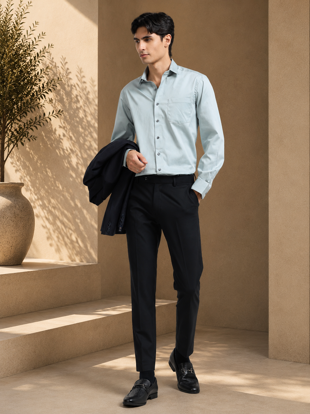 Arctic Mint Cotton Satin Stretch Solid Shirt