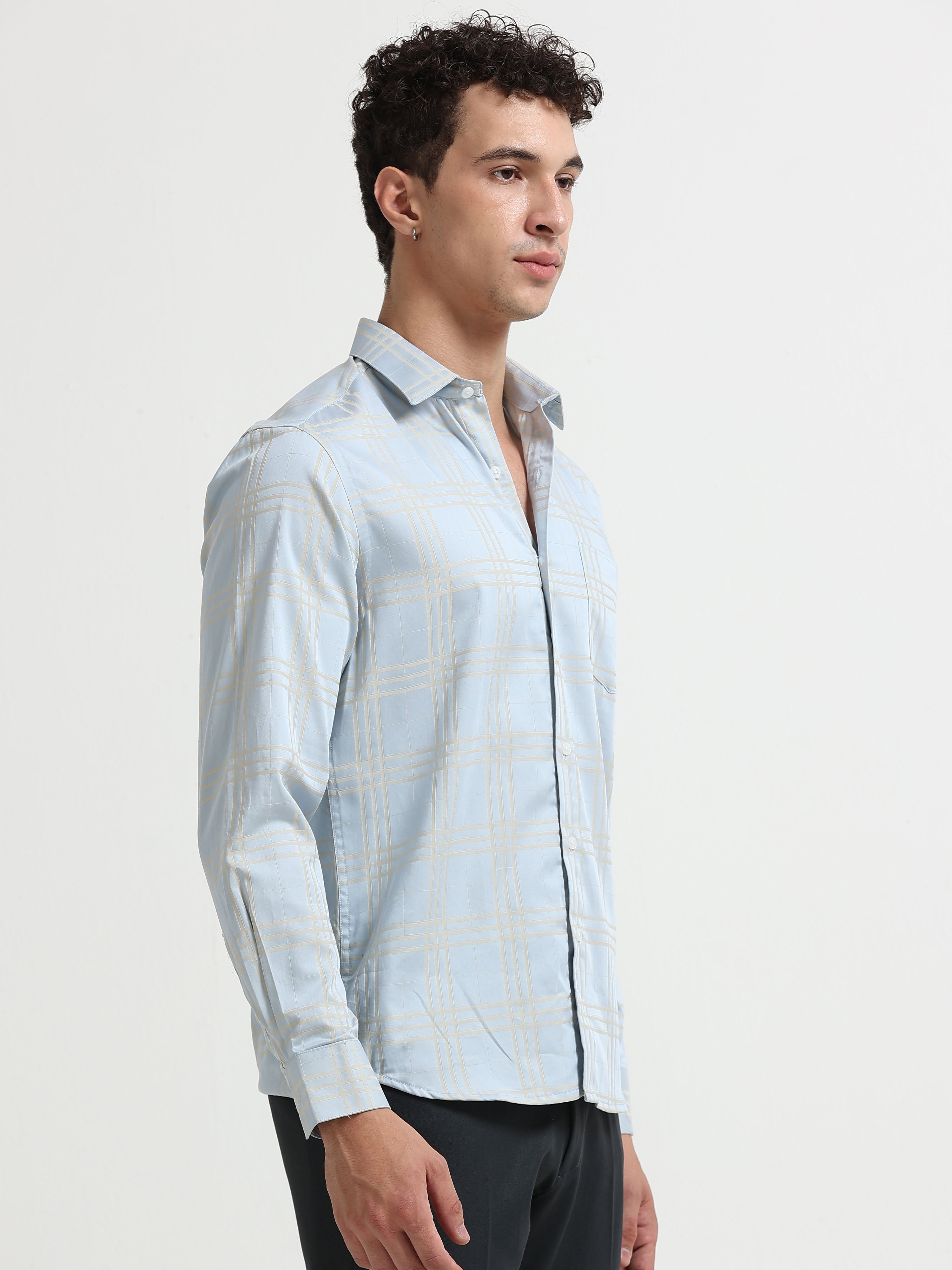Sky Champagne Windowpane Jacquard Shirt