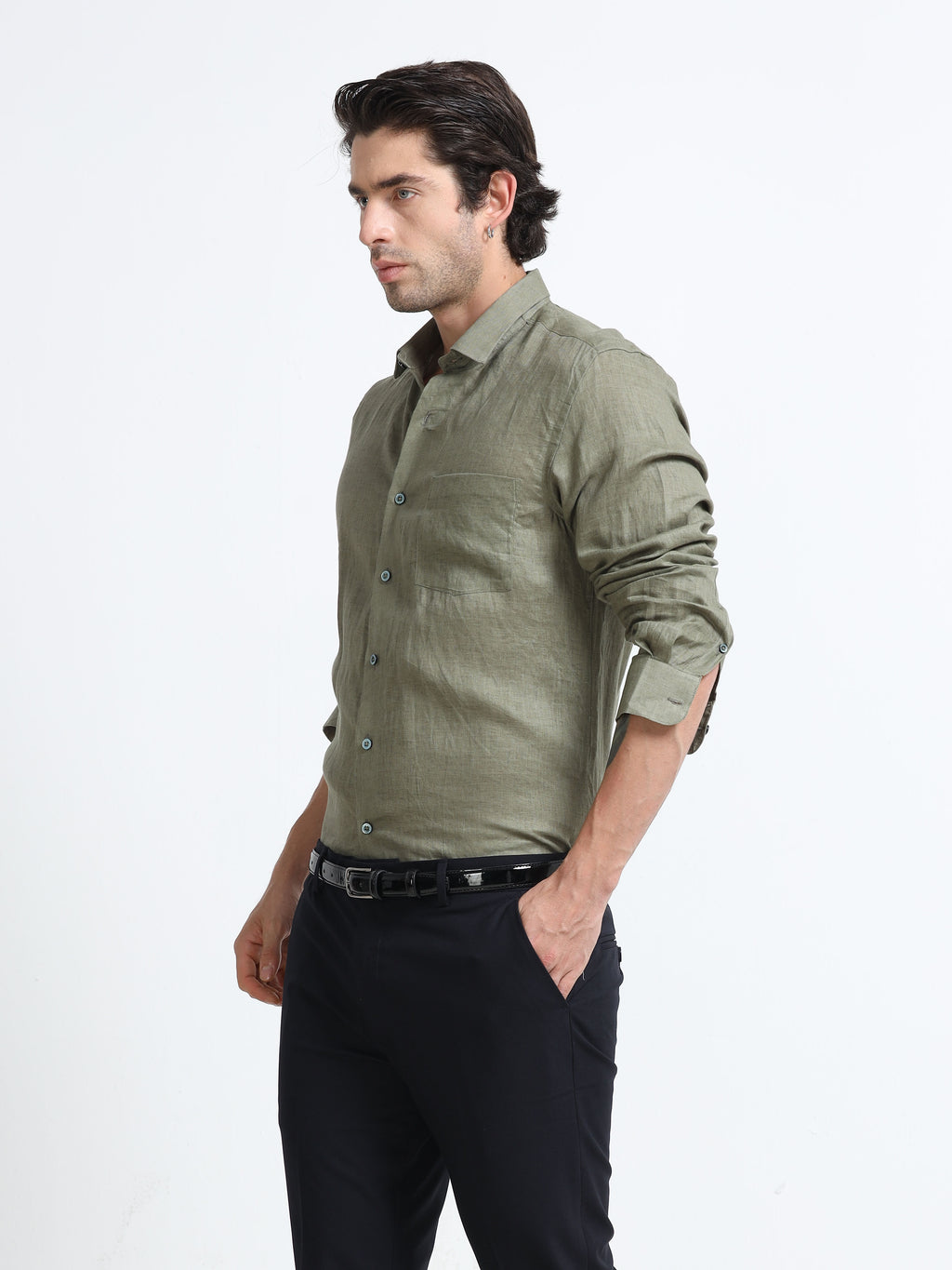 Rustic Olive Essential Linen Solid Shirt