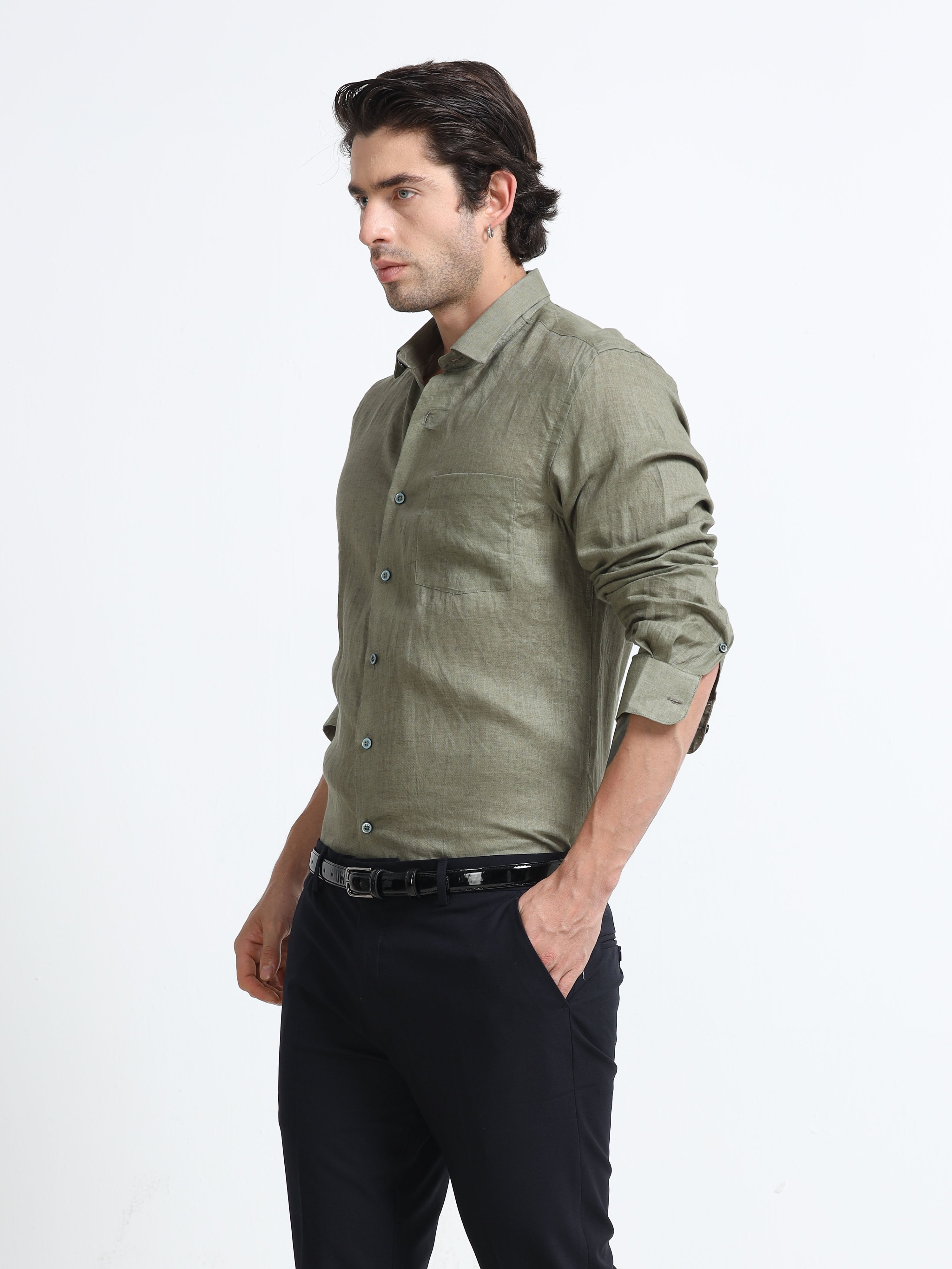 Rustic Olive Essential Linen Solid Shirt