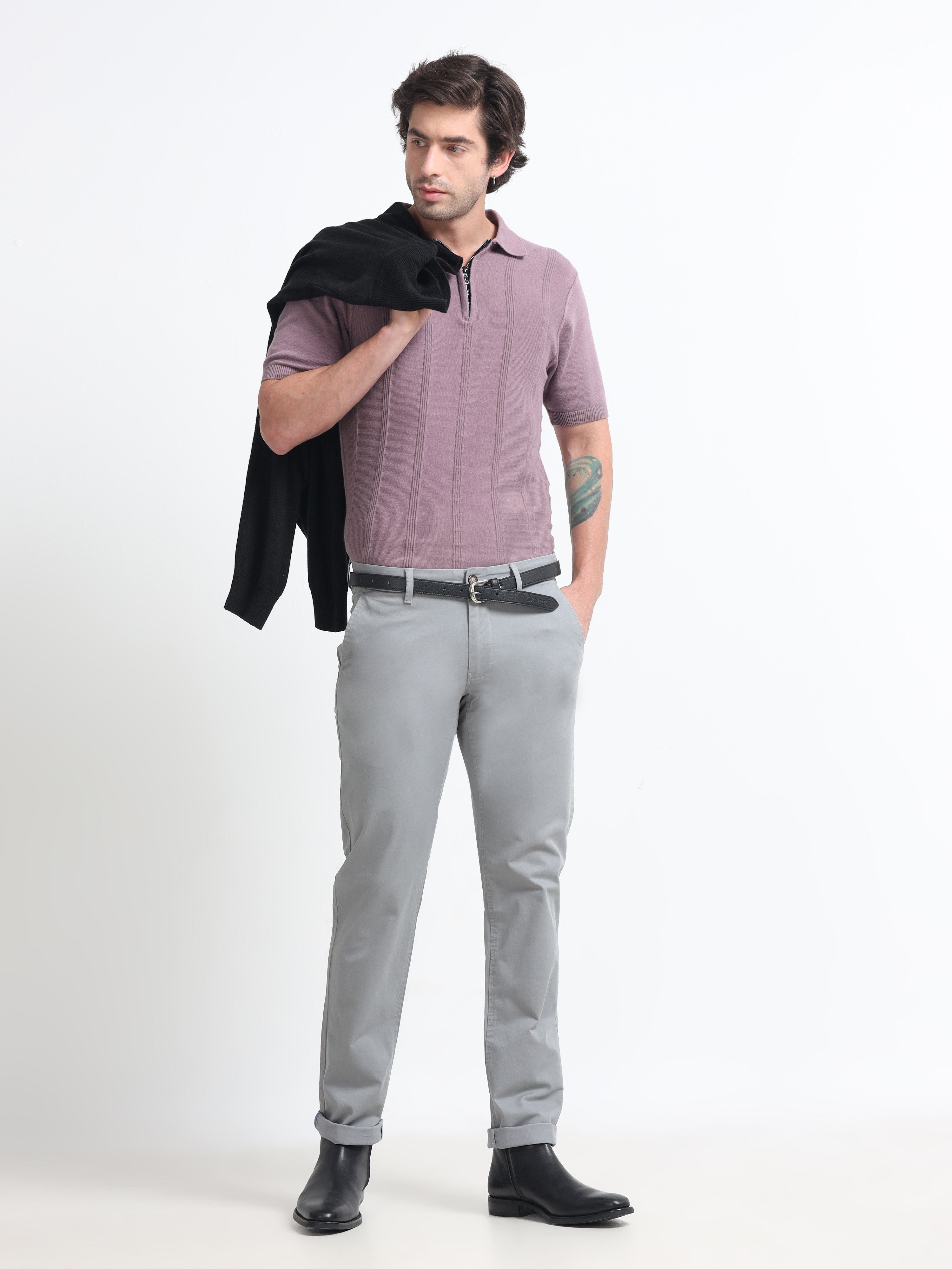 GREY GAP TWILL STRETCH TROUSERS