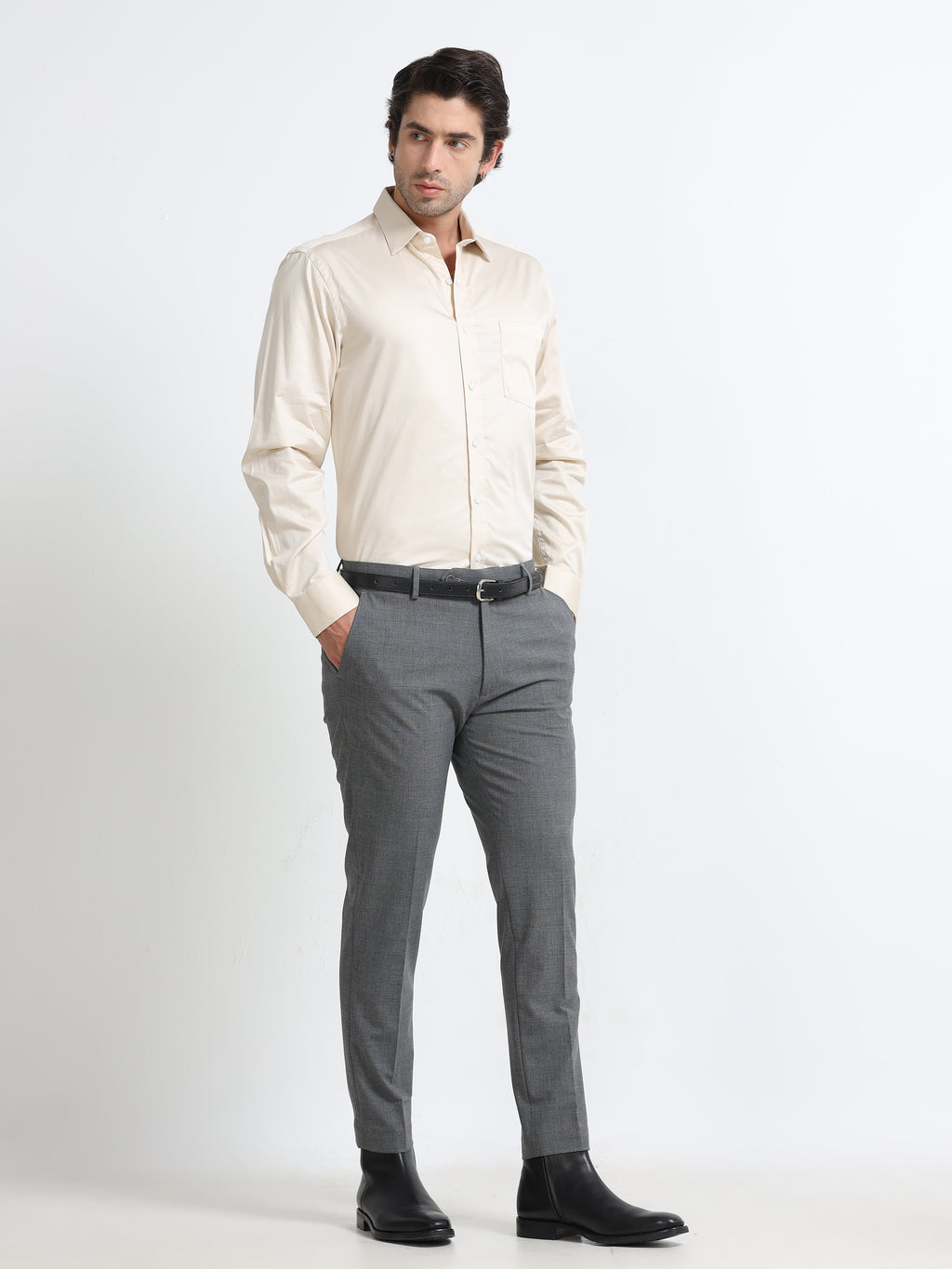 GREY CHECK 4 WAY STRETCH VISCOSE BLEND FORMAL PANT