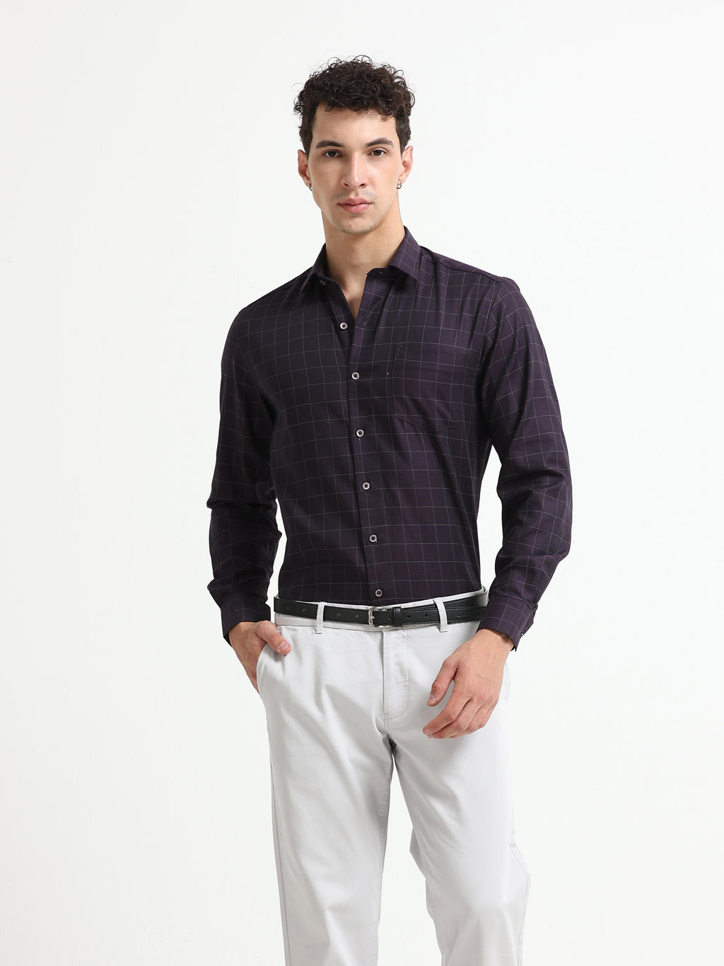 Aubergine Tectonic Windowpane Jacquard Shirt
