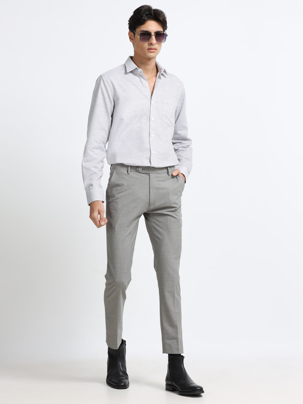CEMENT GREY 4 WAY STRETCH VISCOSE BLEND FORMAL PANT