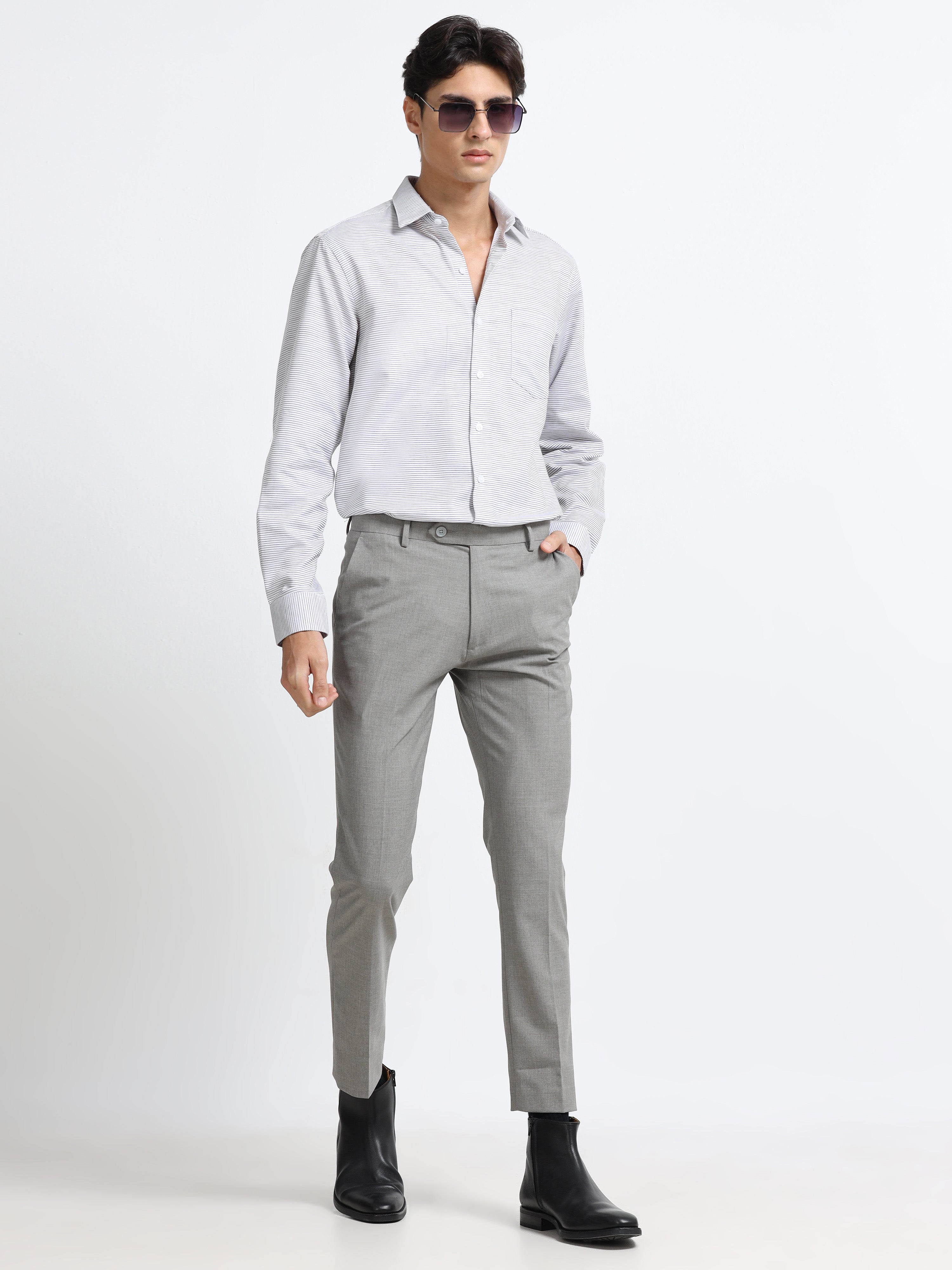 CEMENT GREY 4 WAY STRETCH VISCOSE BLEND FORMAL PANT