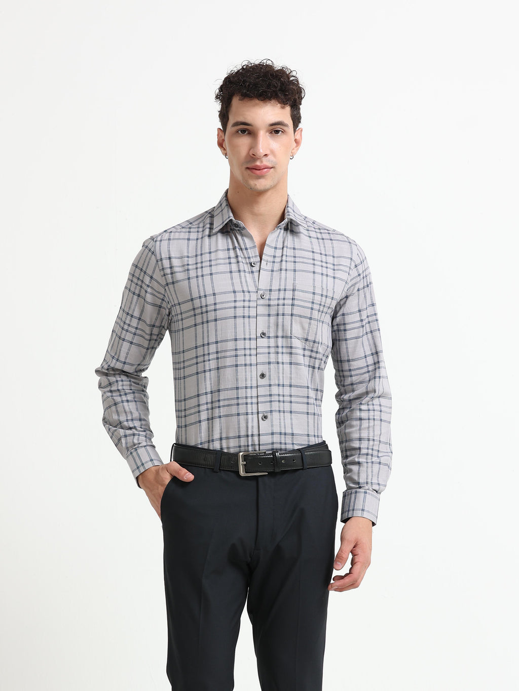 Mist Grey Chevron Check Jacquard Shirt