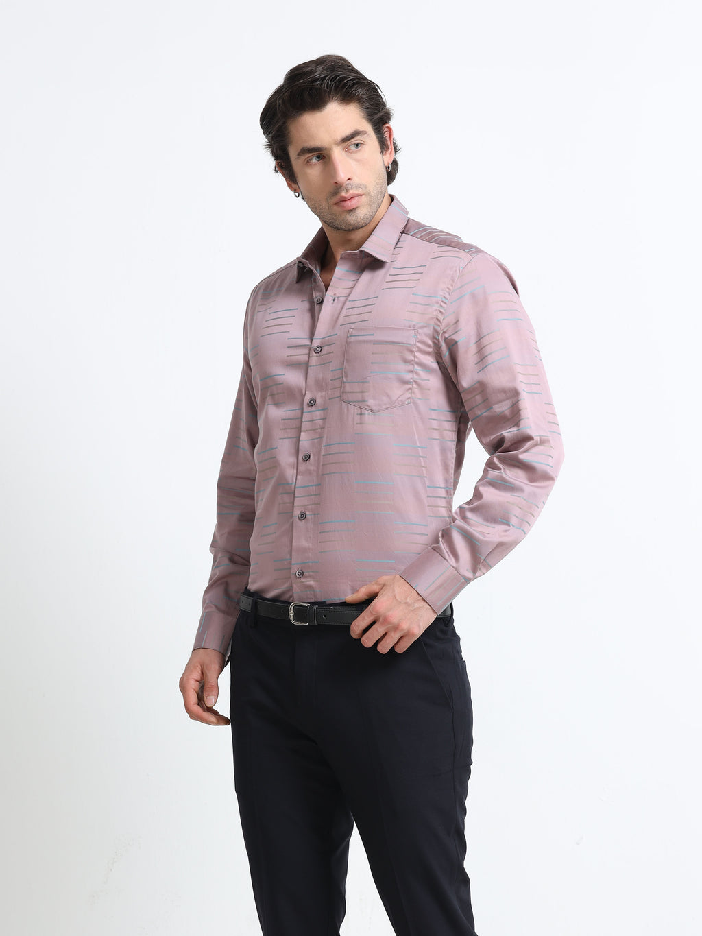 Gilded Mist Artisan Linear Micro Print Shirt