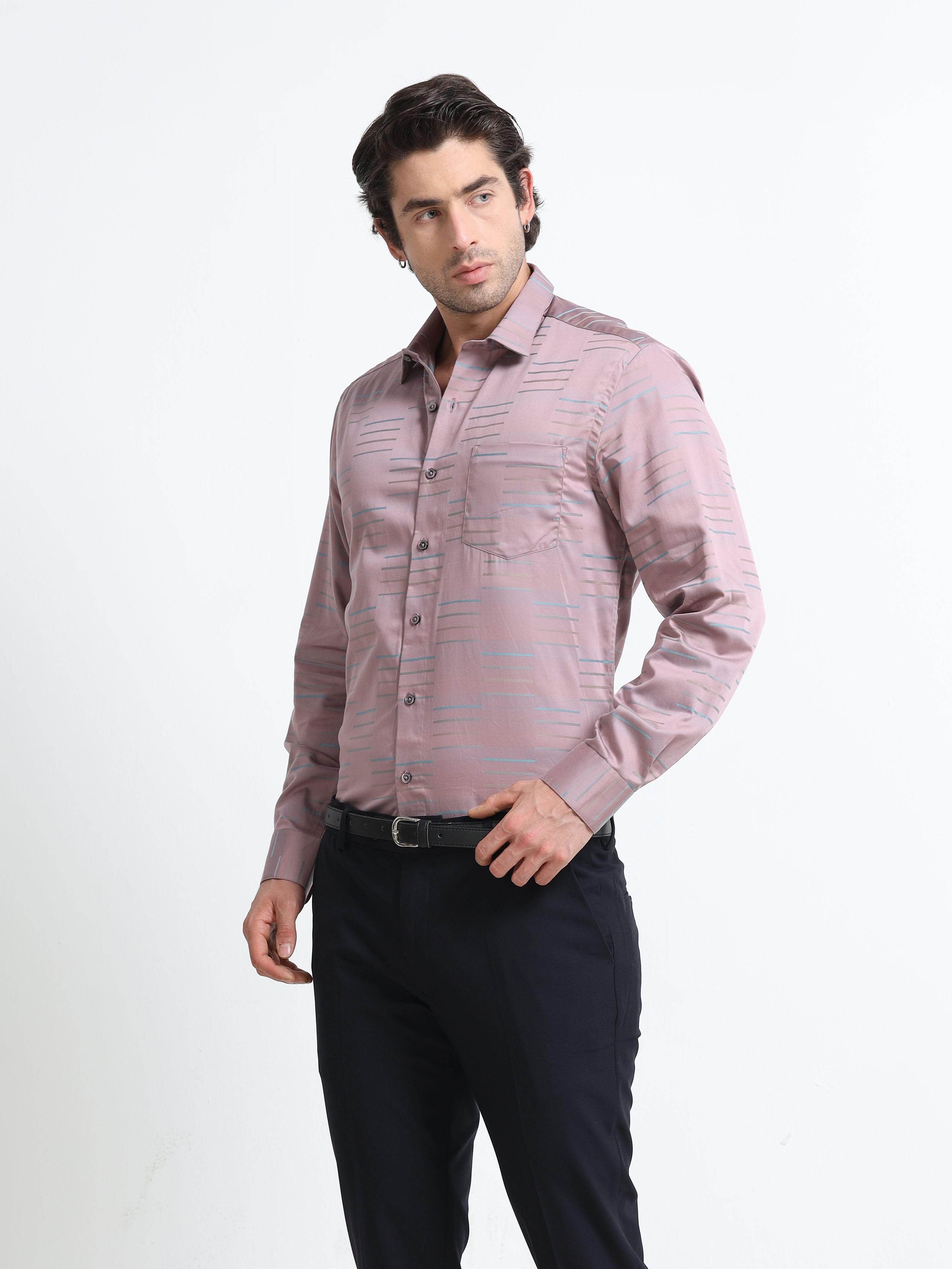 Gilded Mist Artisan Linear Micro Print Shirt