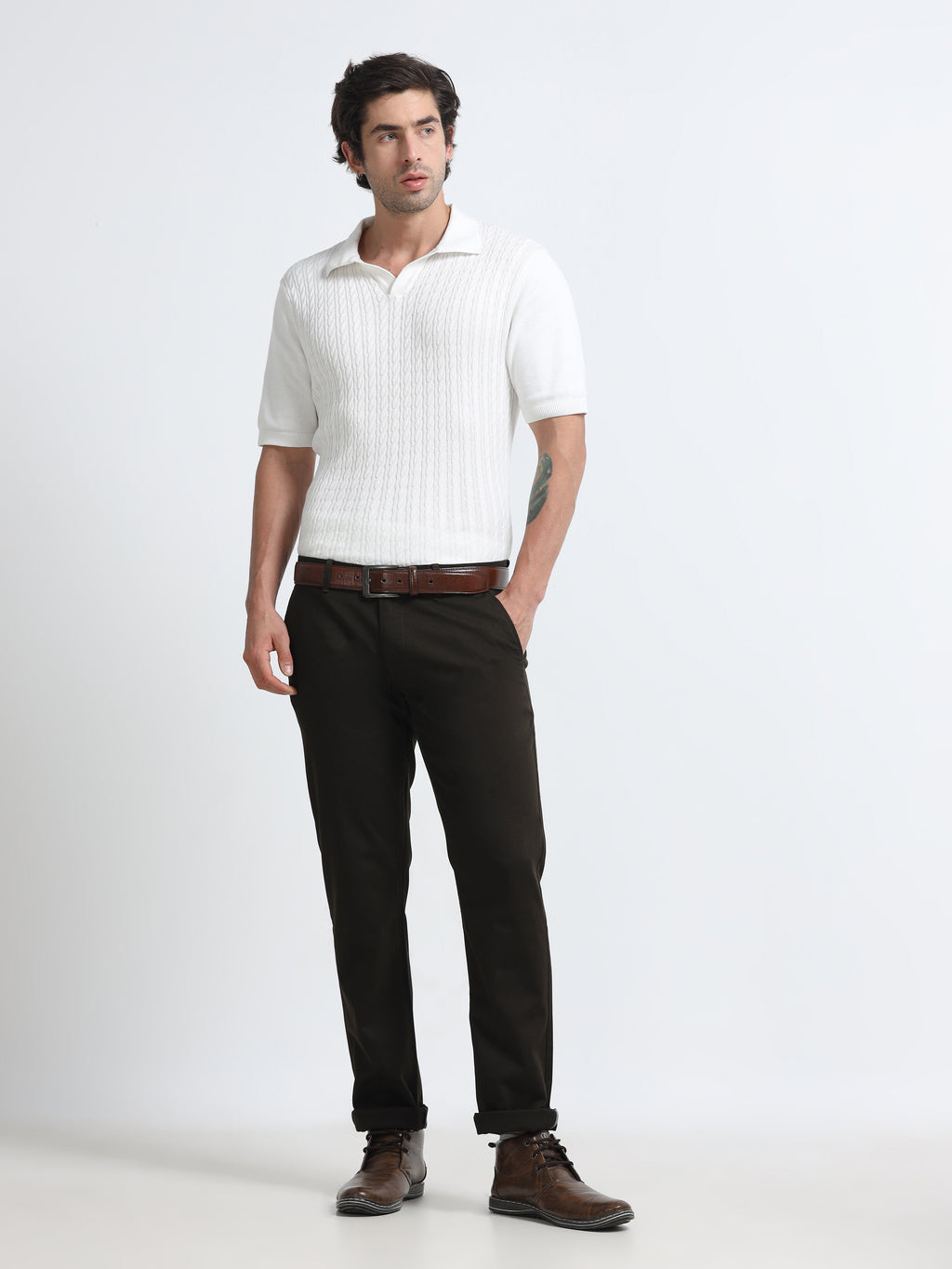DARK OLIVE DOBBIES COTTON LYCRA BLEND TROUSER