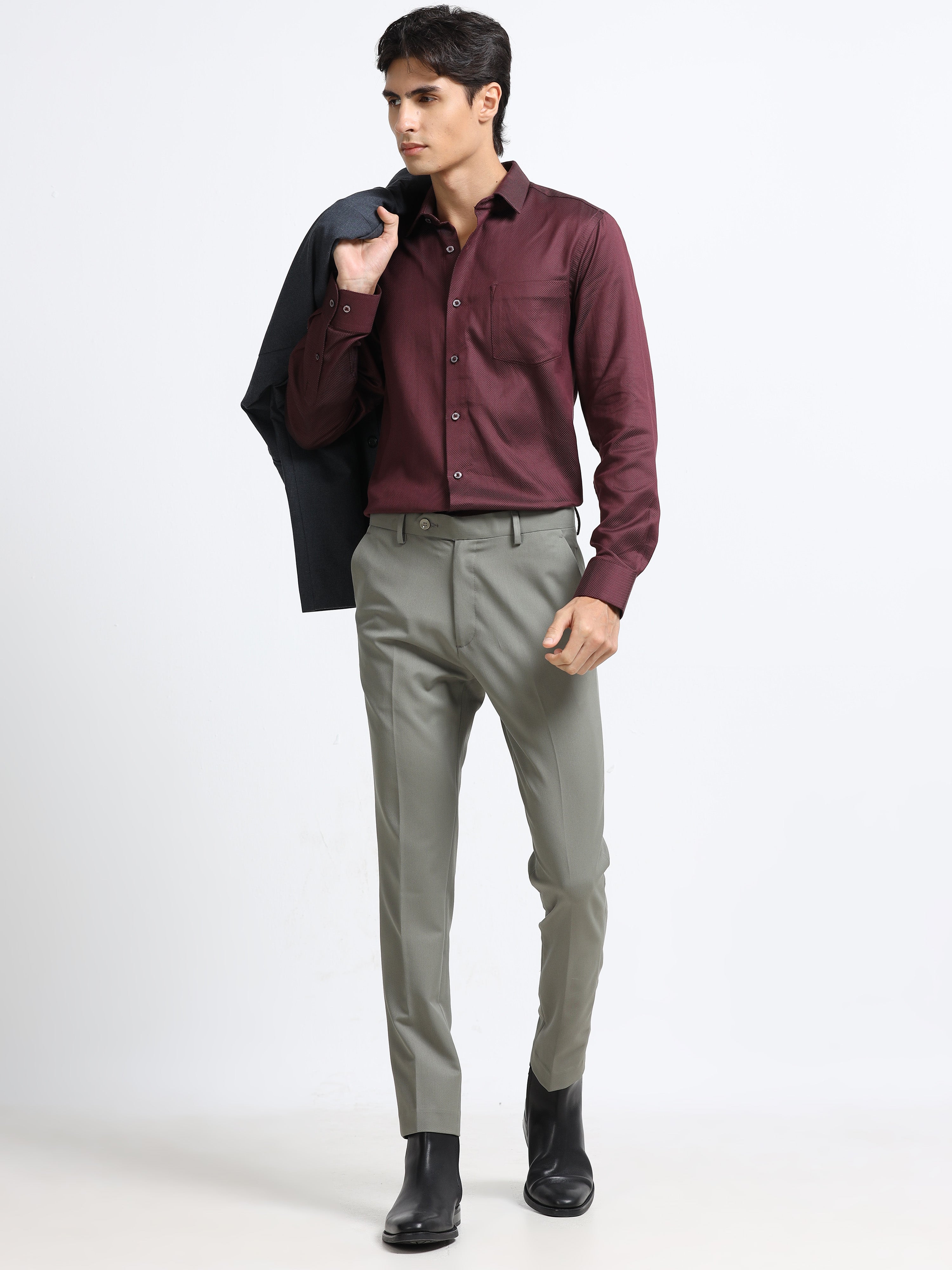 WARM GREY 4 WAY STRETCH VISCOSE BLEND FORMAL PANT