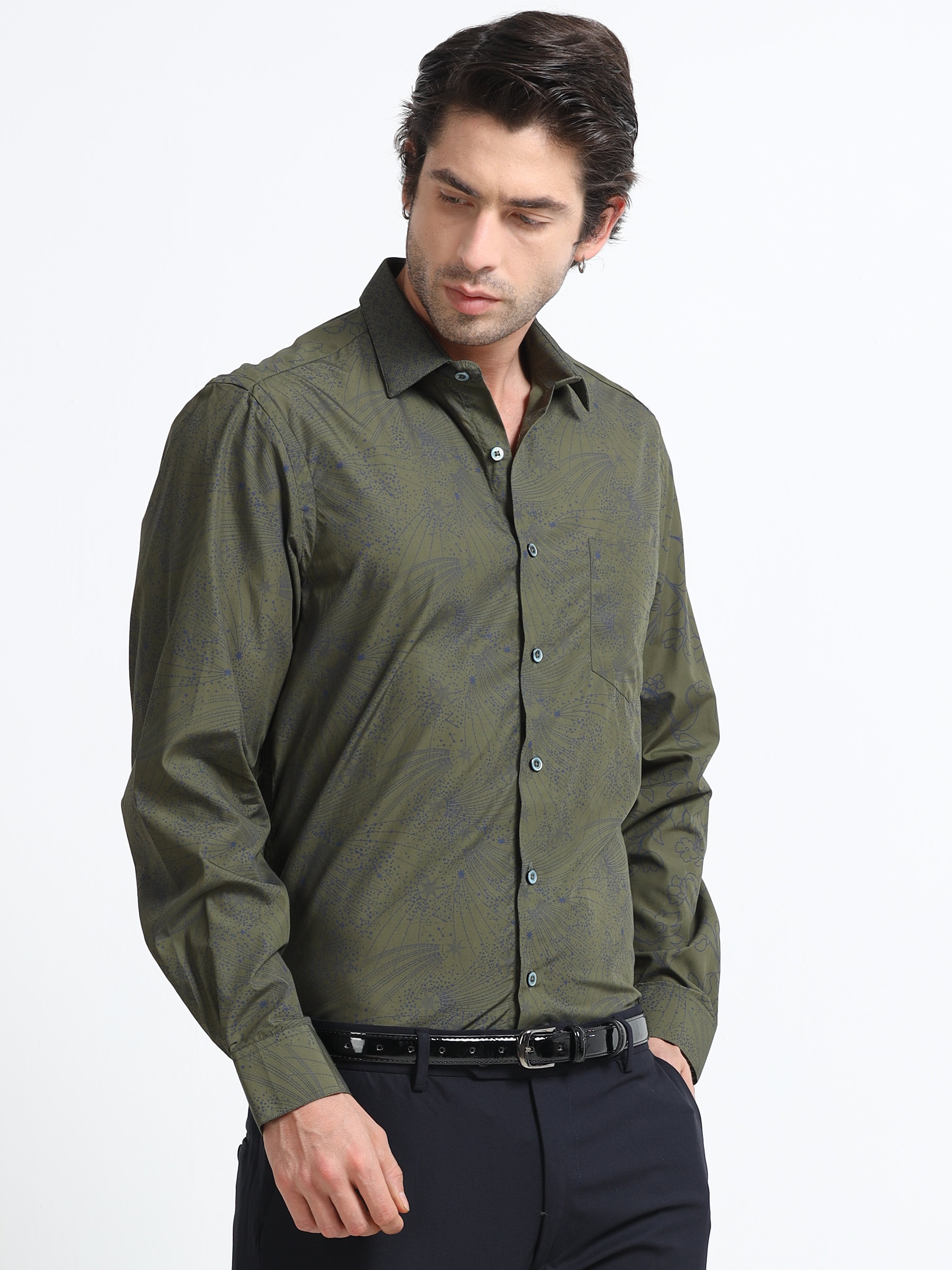 Obsidian Olive Artisan Flora Cotton Print Shirt