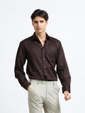 Roasted Bean Cotton Satin Stretch Solid Shirt