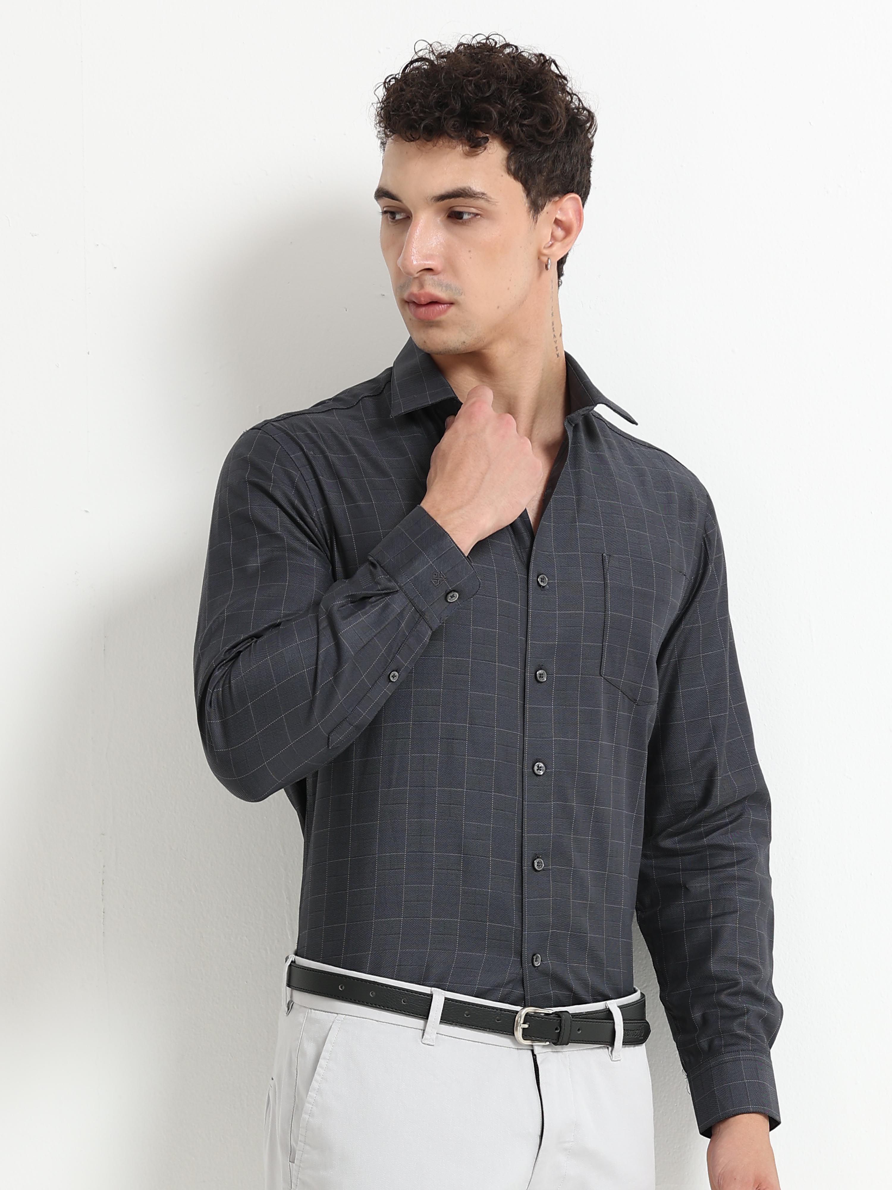 Iron Grey Diamond Matrix Jacquard Shirt