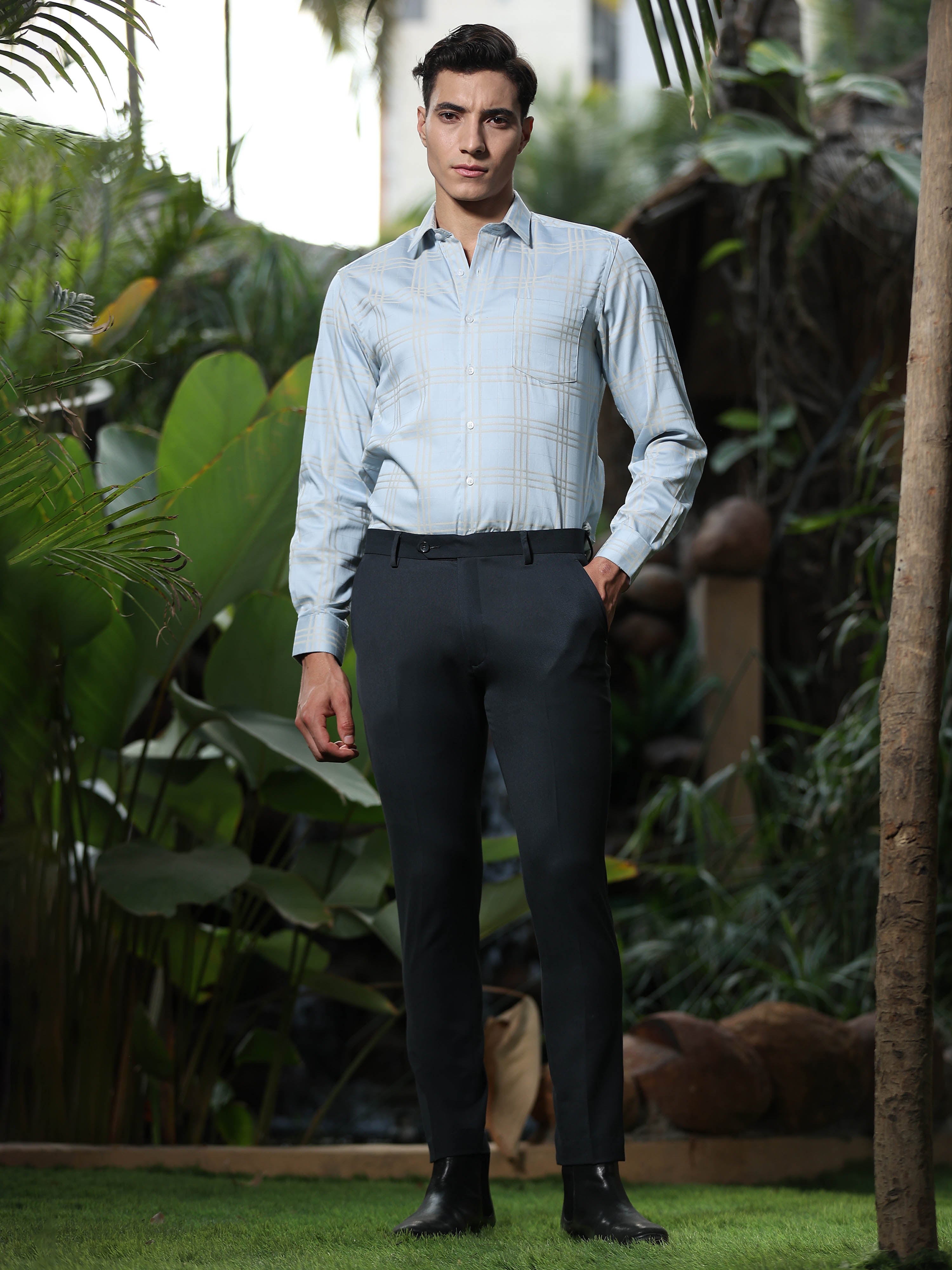 BLUE 4 WAY STRETCH VISCOSE BLEND FORMAL PANT