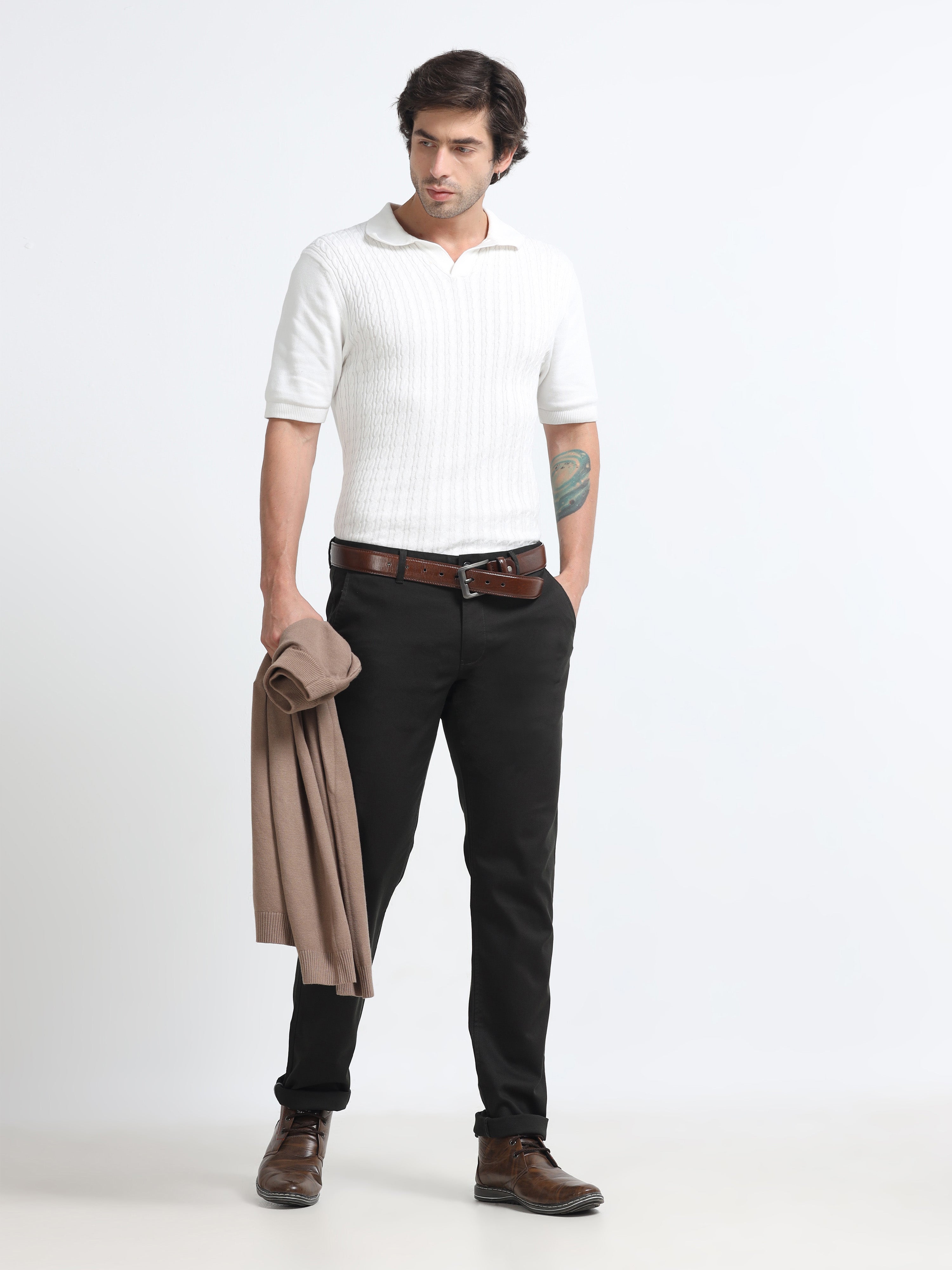 DARK GREEN DOBBIES COTTON LYCRA BLEND TROUSER