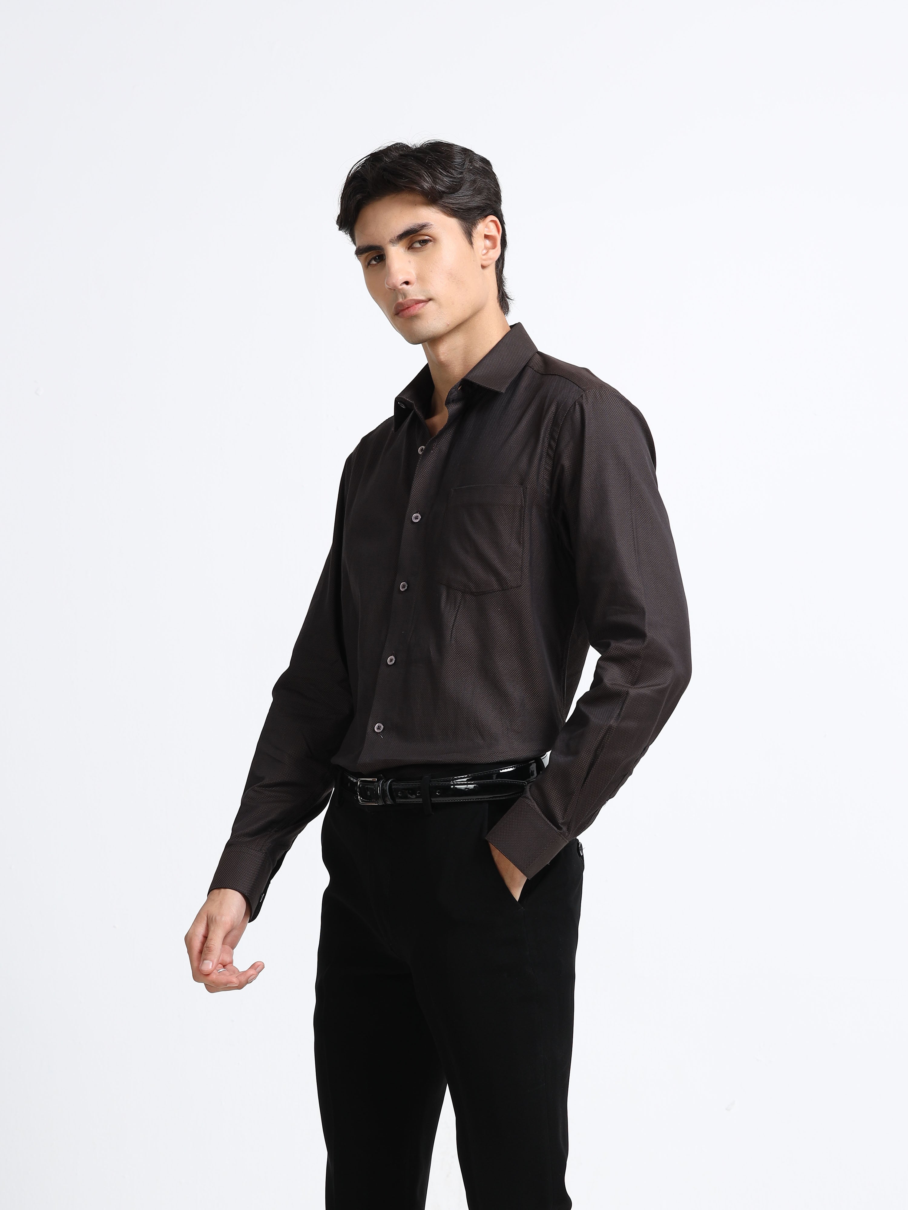 Espresso Prism Jacquard Textured Shirt