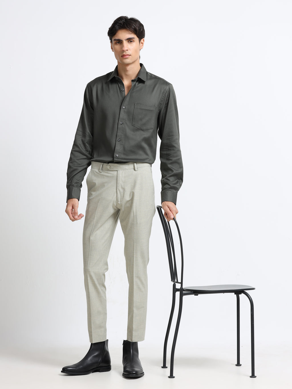 LIGHT GREY 4 WAY STRETCH VISCOSE BLEND FORMAL PANT