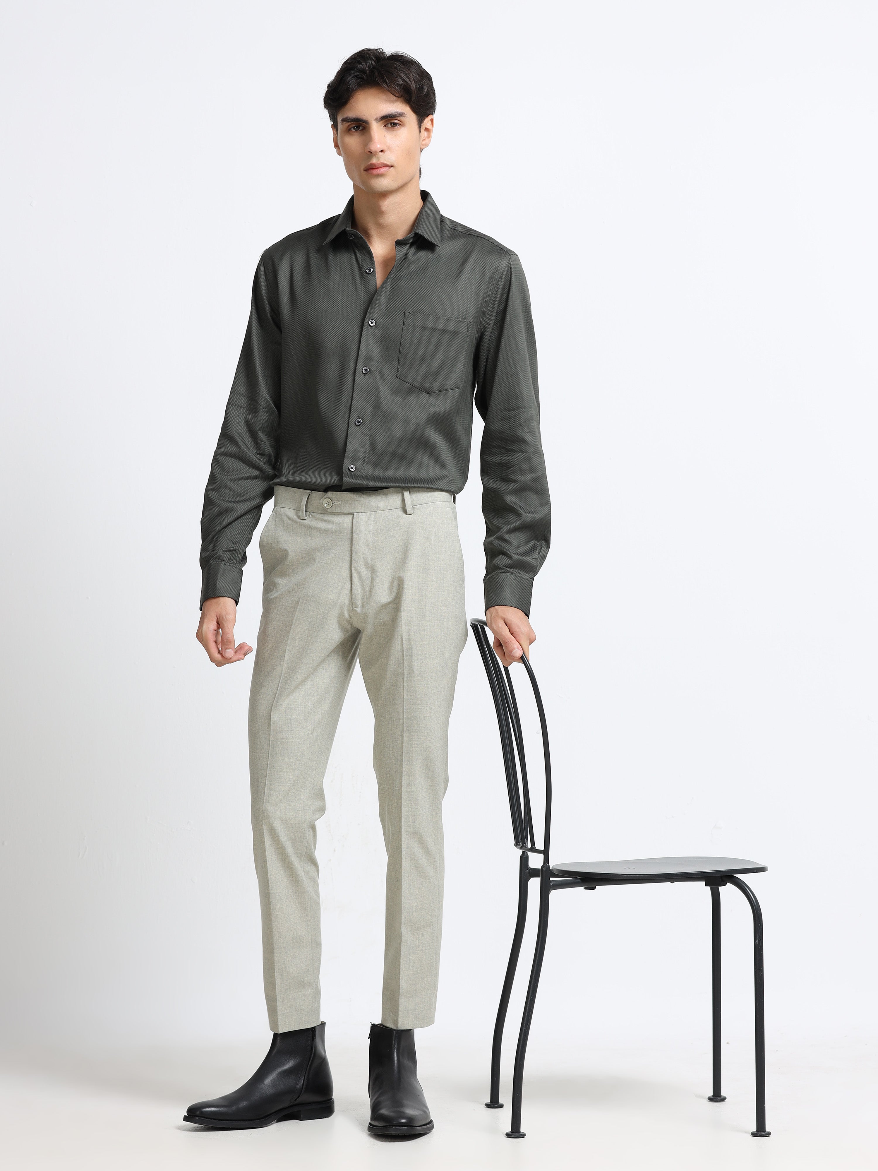 LIGHT GREY 4 WAY STRETCH VISCOSE BLEND FORMAL PANT
