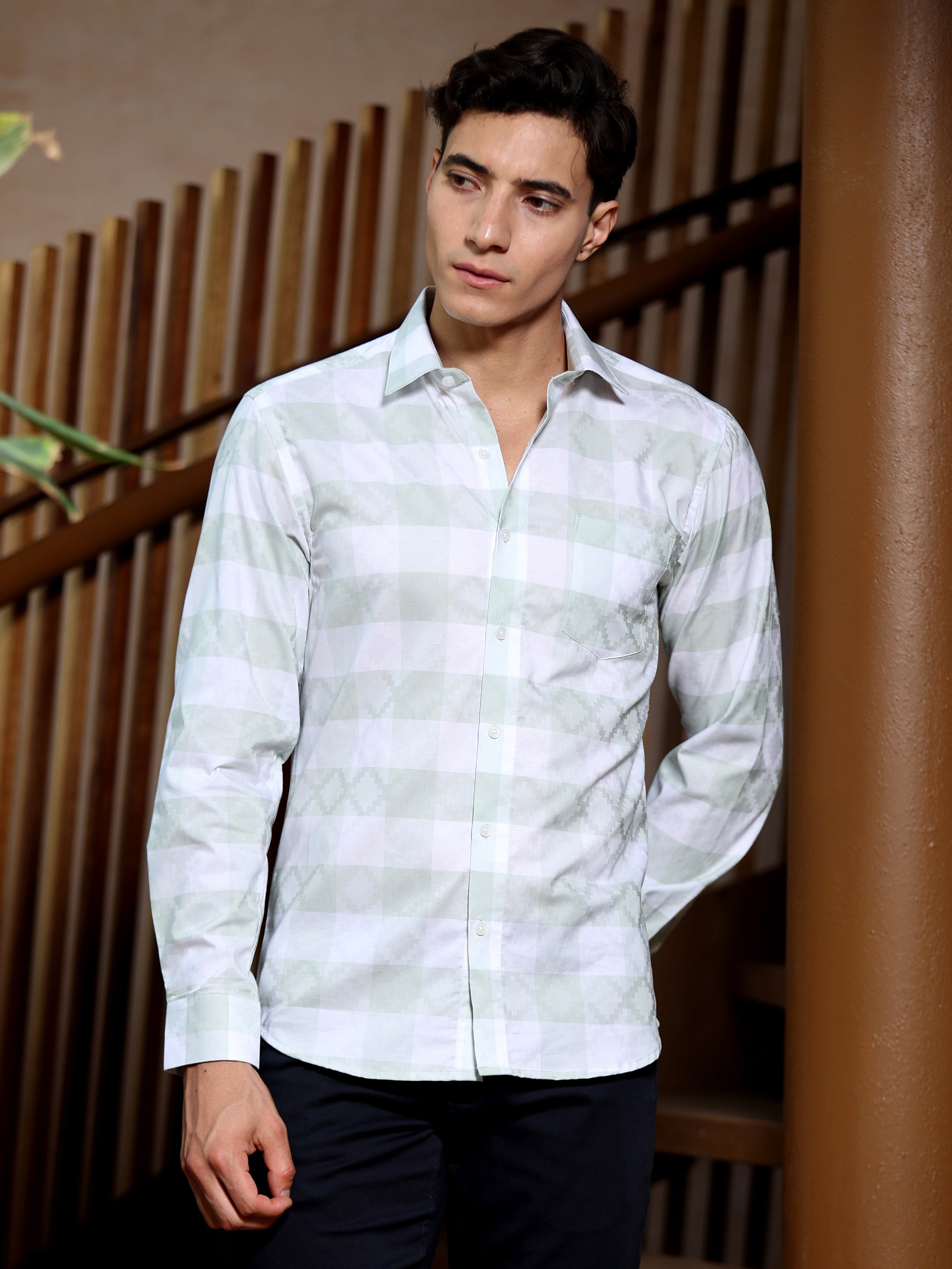 Pistachio Check Artisan Jacquard Shirt