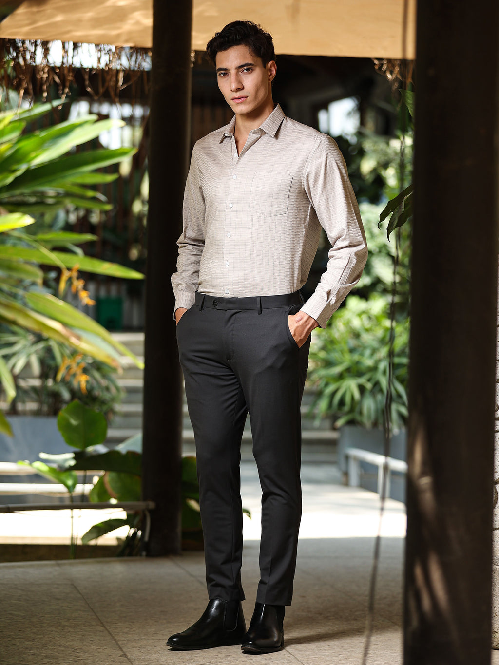 CHARCOAL 4 WAY STRETCH VISCOSE BLEND FORMAL PANT