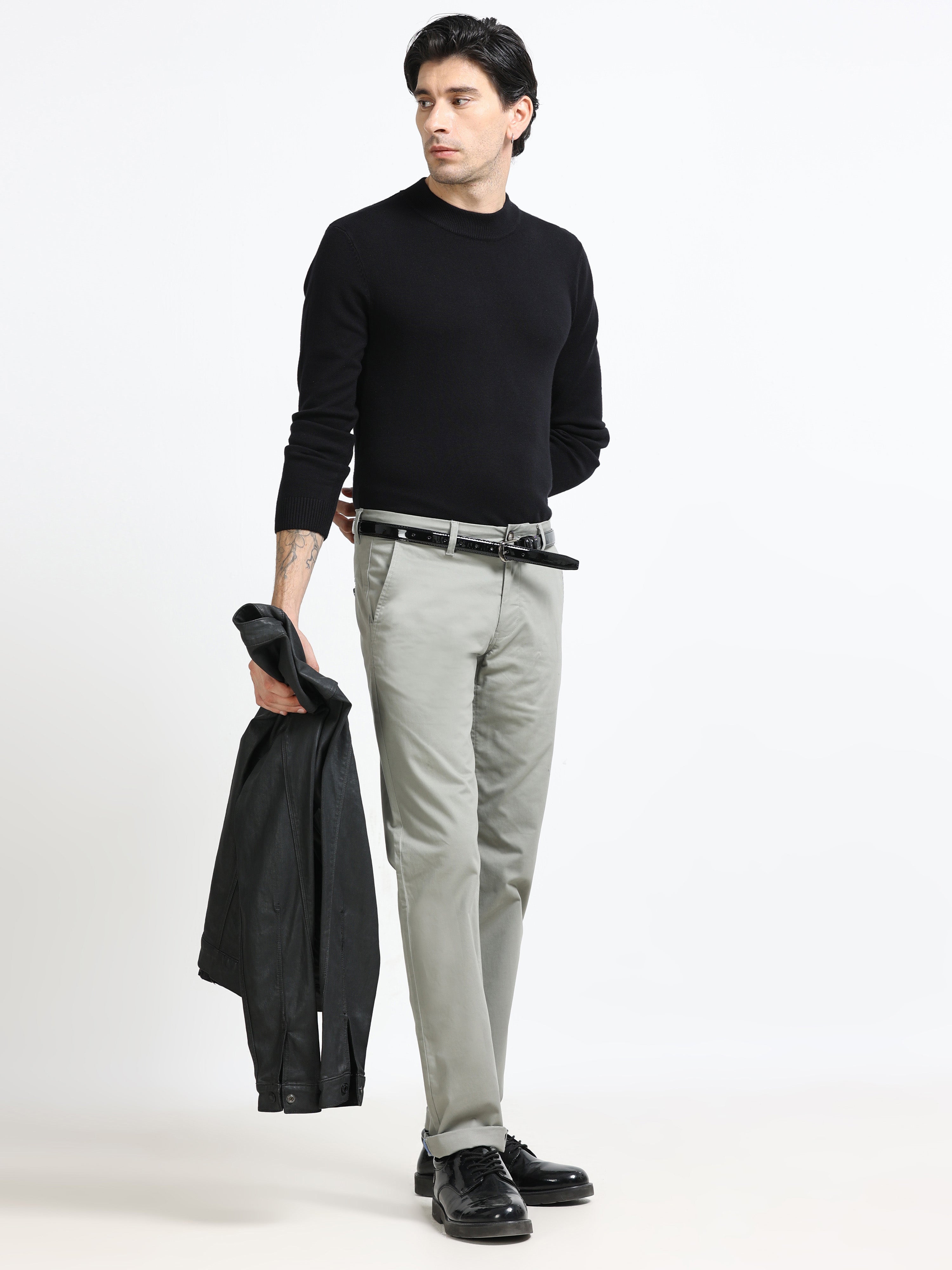 OLIVE GREY CONVERSE COTTON LYCRA STRECTH TROUSERS