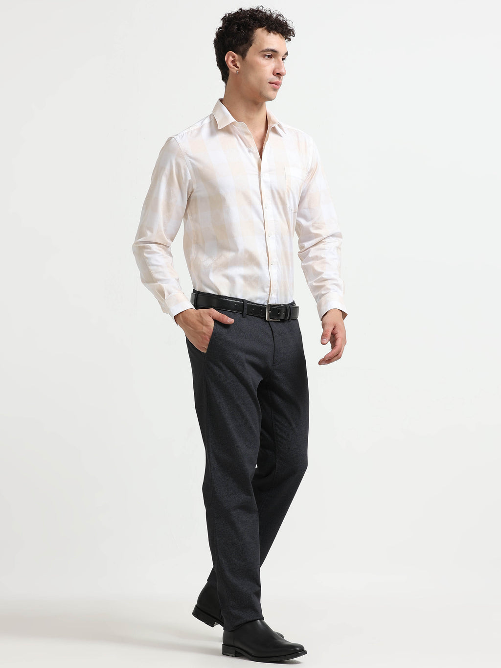 BLACK DOBBIES COTTON LYCRA BLEND TROUSER