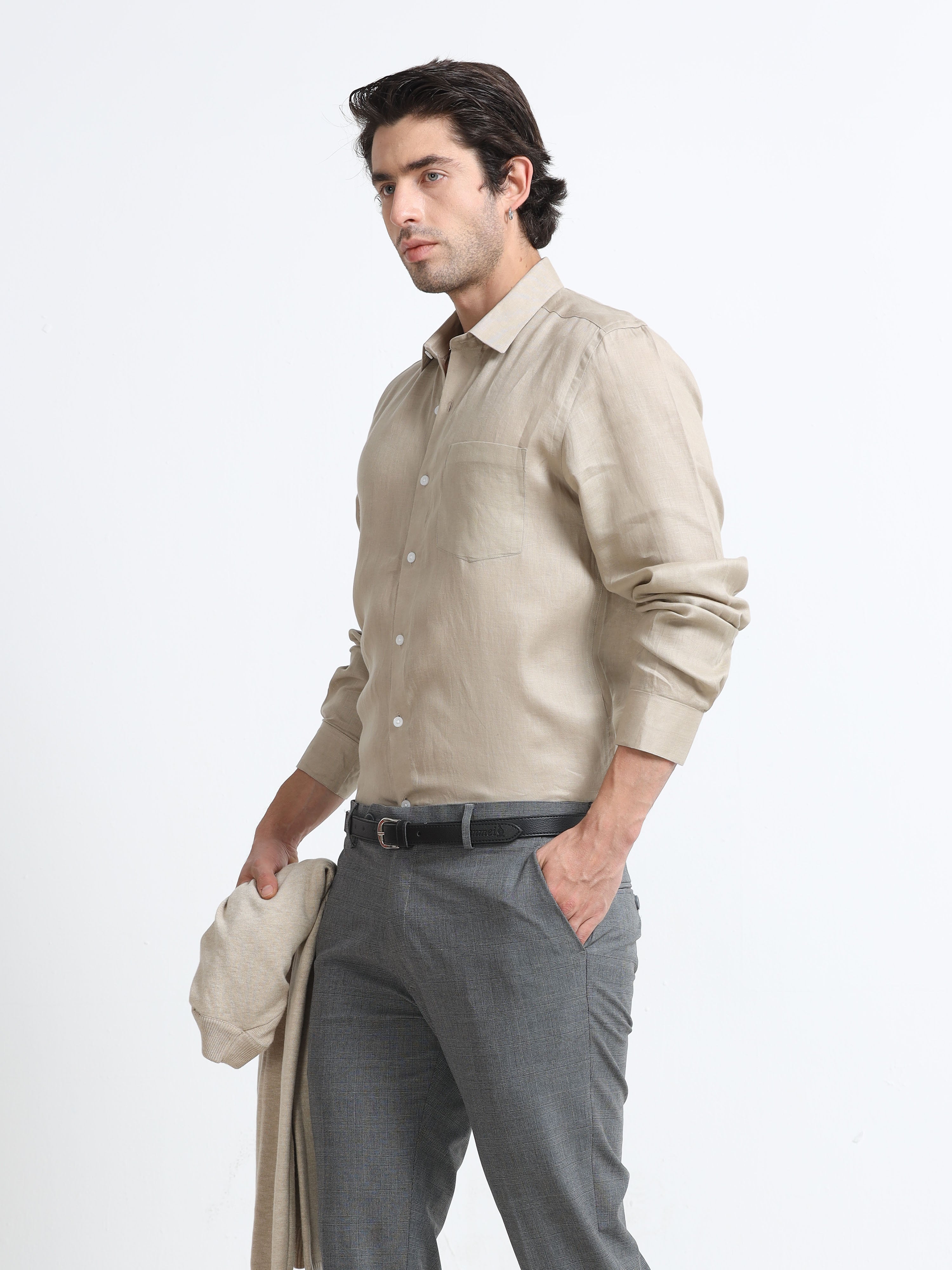 Sahara Sand Linen Solid Shirt